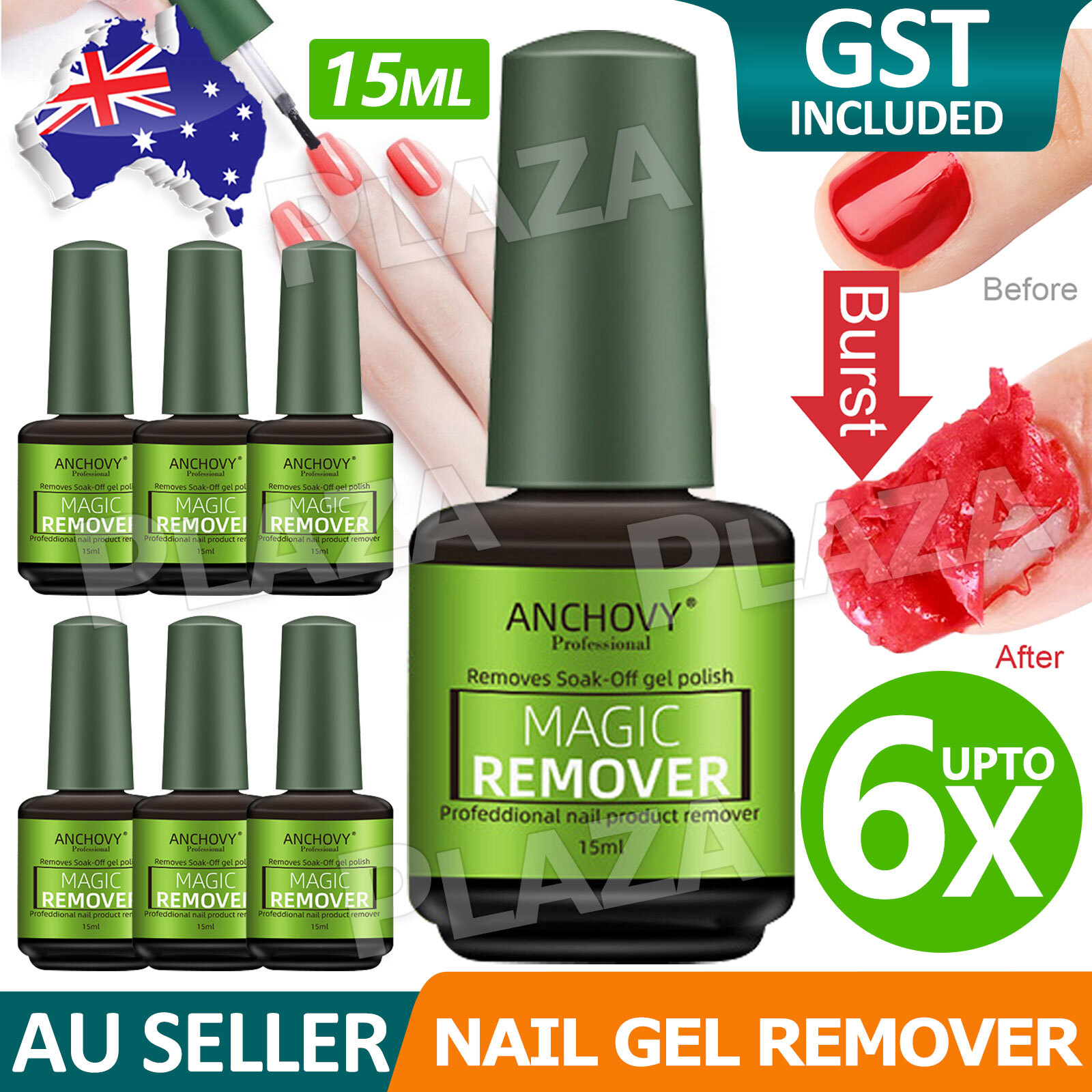 Burst Magic Remover Gel Nail Polish Cleaner Acetone Free Green 15 ml Liquid