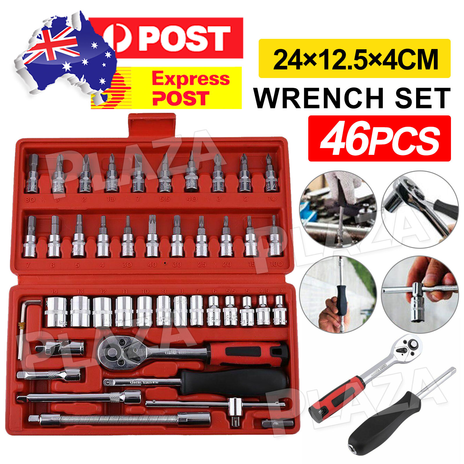 46PCS Socket Wrench Set CRV 1/4 Ratchet Metric Flexible Head Driver Extension