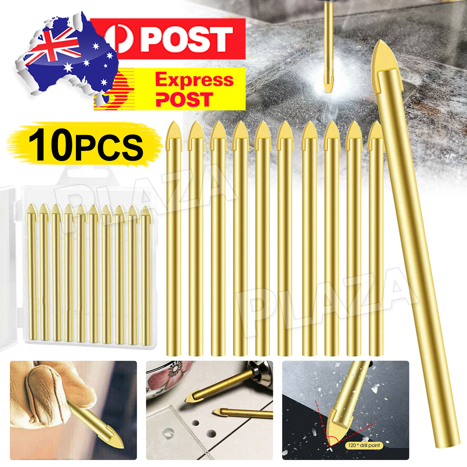 10PCS 6MM Tungsten Carbide Ceramic Tile Glass Drill Bit Gold 72mm 4.5mm. Shank