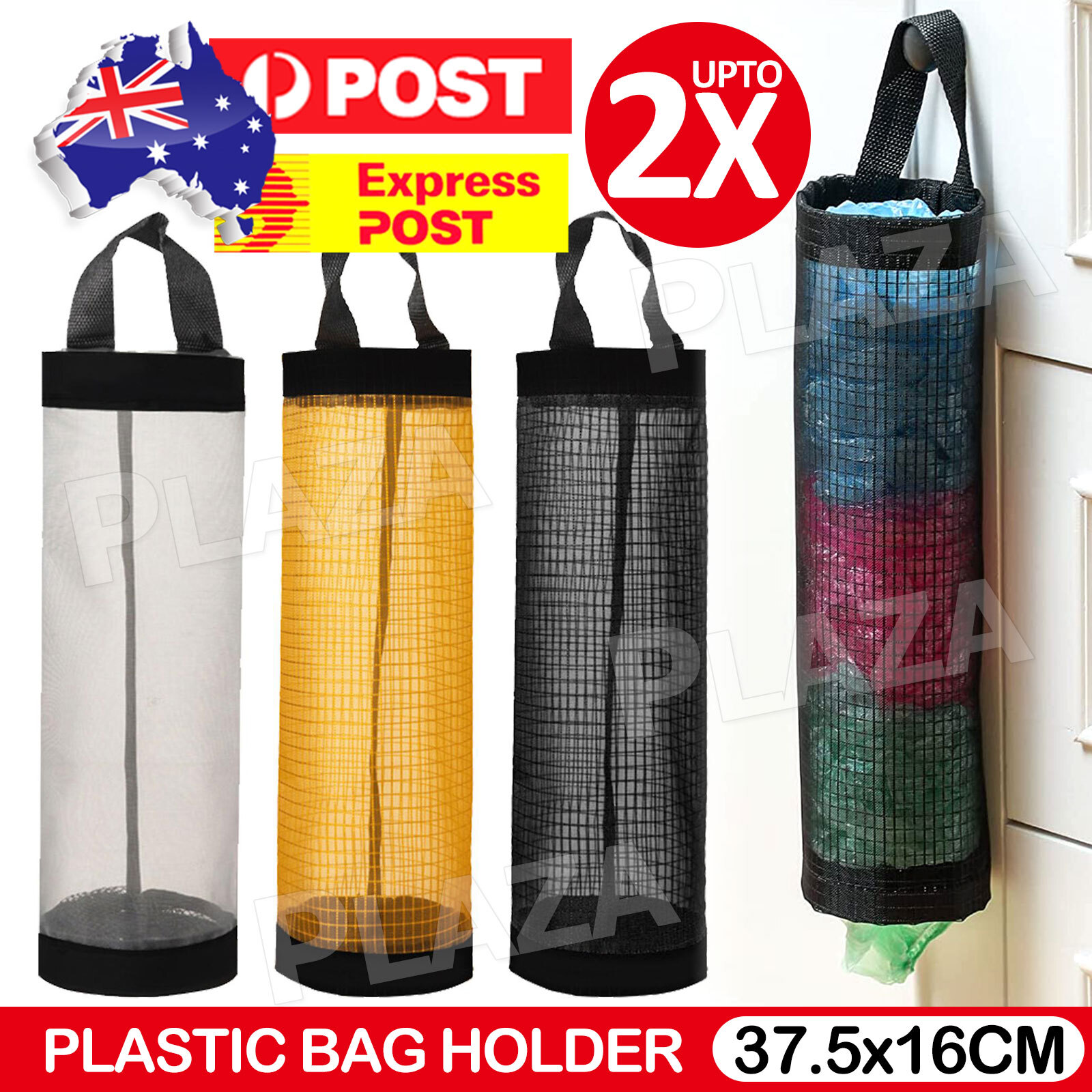 Plastic Bag Holder Dispenser Mesh Hanging Garbage Bag Organizer 37.5x16CM Black