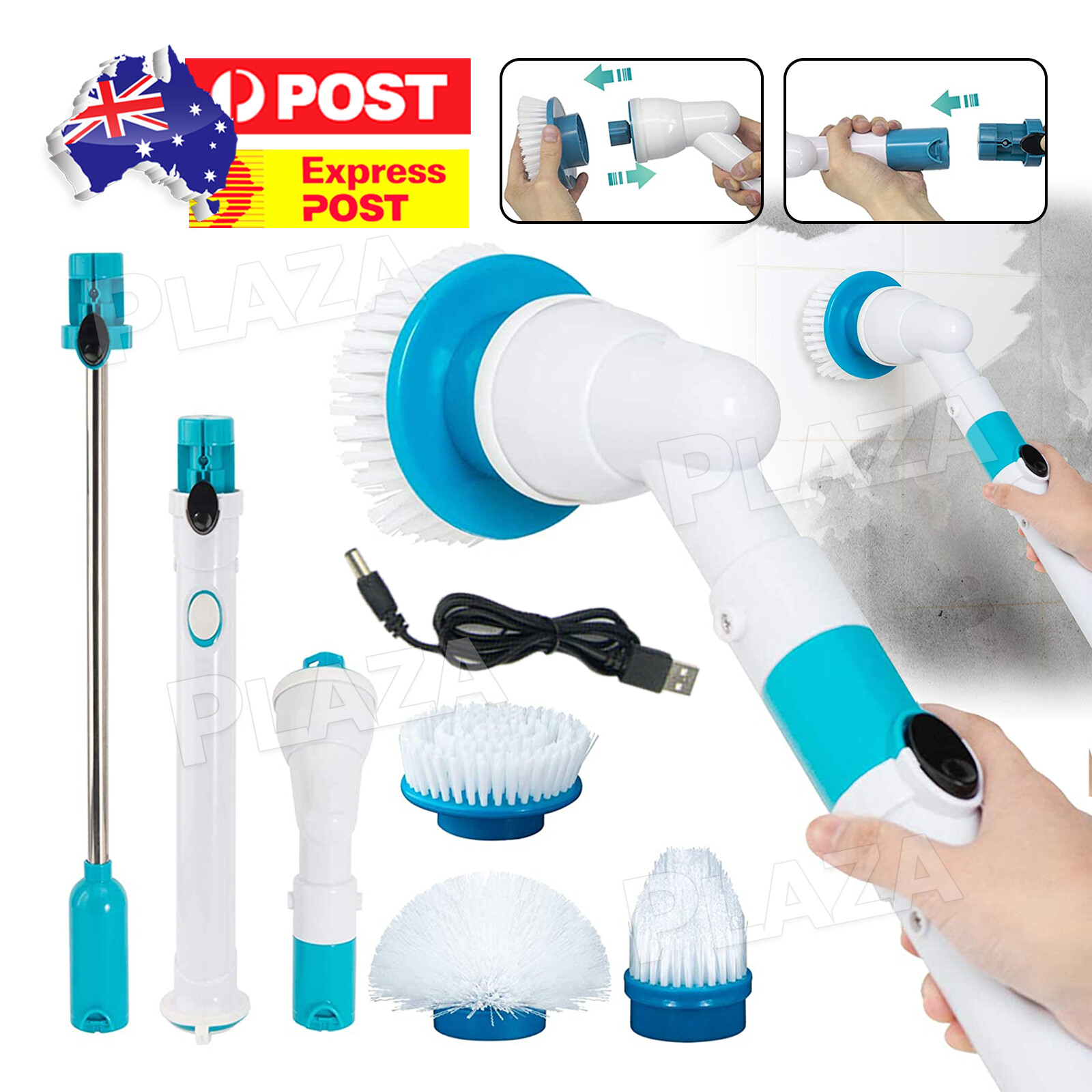 Rechargeable Electric Spin Scrubber Cordless Cleaning Brush Multi-Brush Plastic