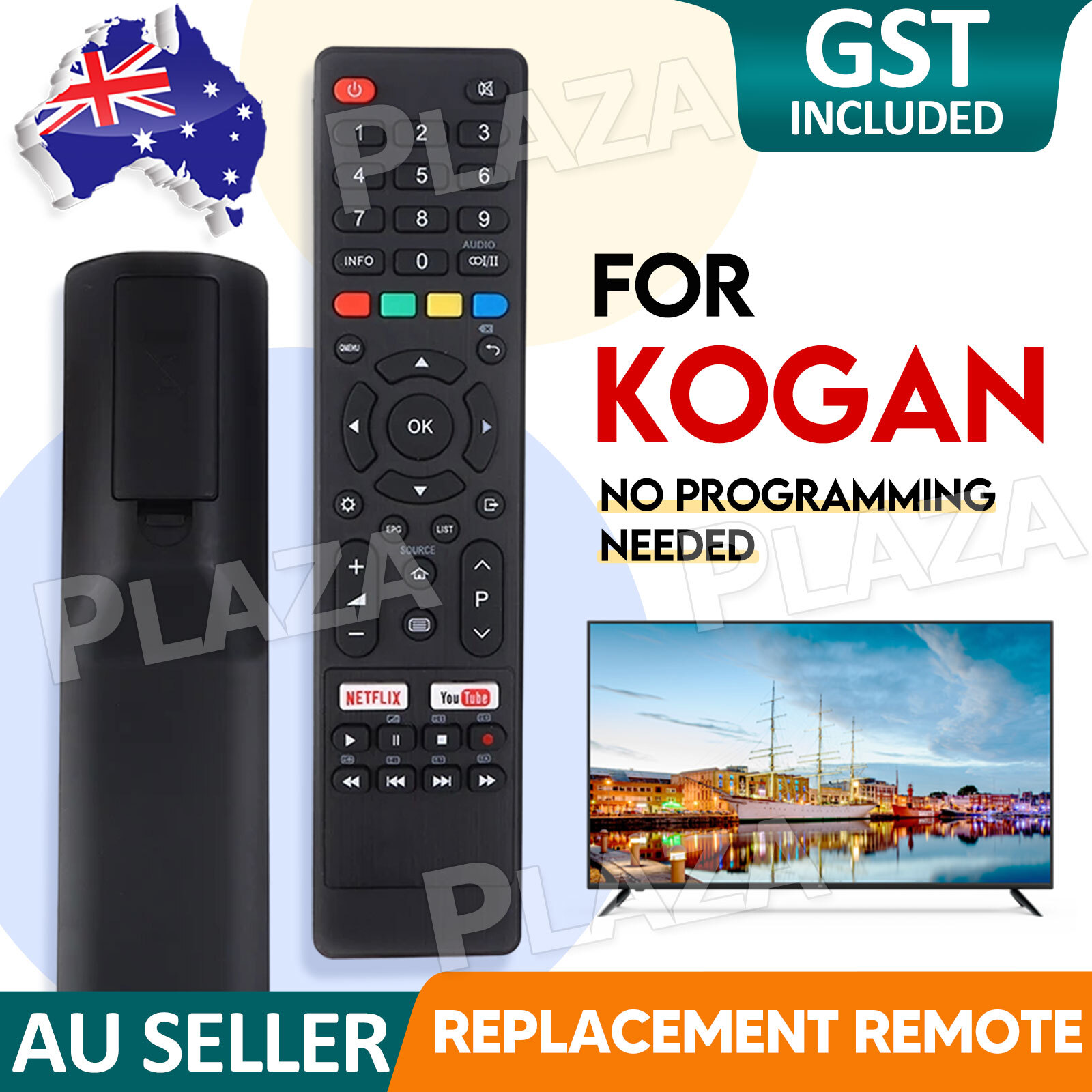 Replacement Kogan TV Remote KAL-MULTI KALED55LU8010STA NETFLIX YOUTUBE key Black