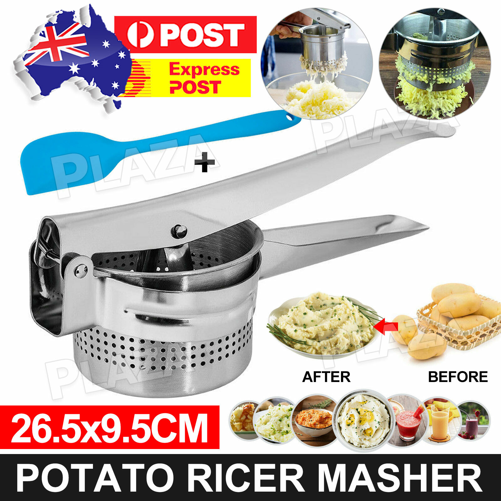 Stainless Steel Potato Ricer Masher Fruit Vegetable Press Manual Silver Scraper