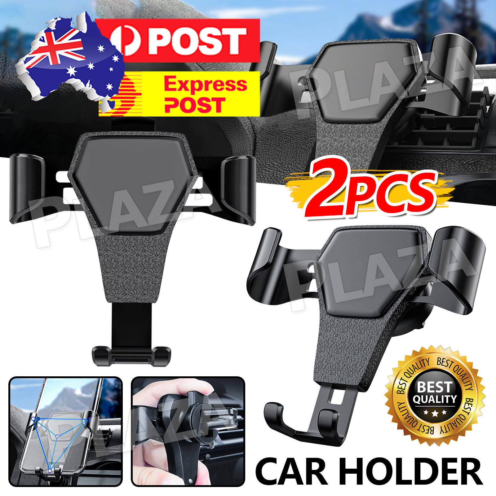 2pcs Gravity Car Holder Universal Air Vent Clip Mount Black Adjustable Angle