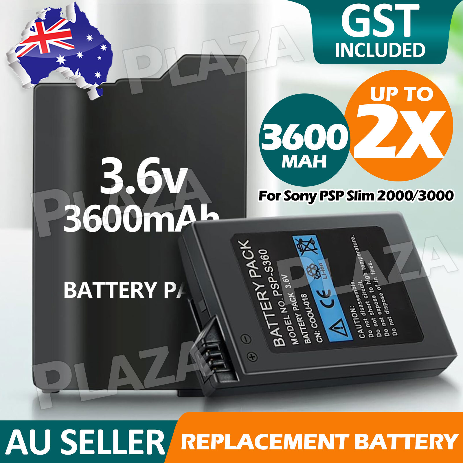 Sony PSP Slim 2000/3000 Rechargeable Replacement Battery 3600mAh Black Li-ion