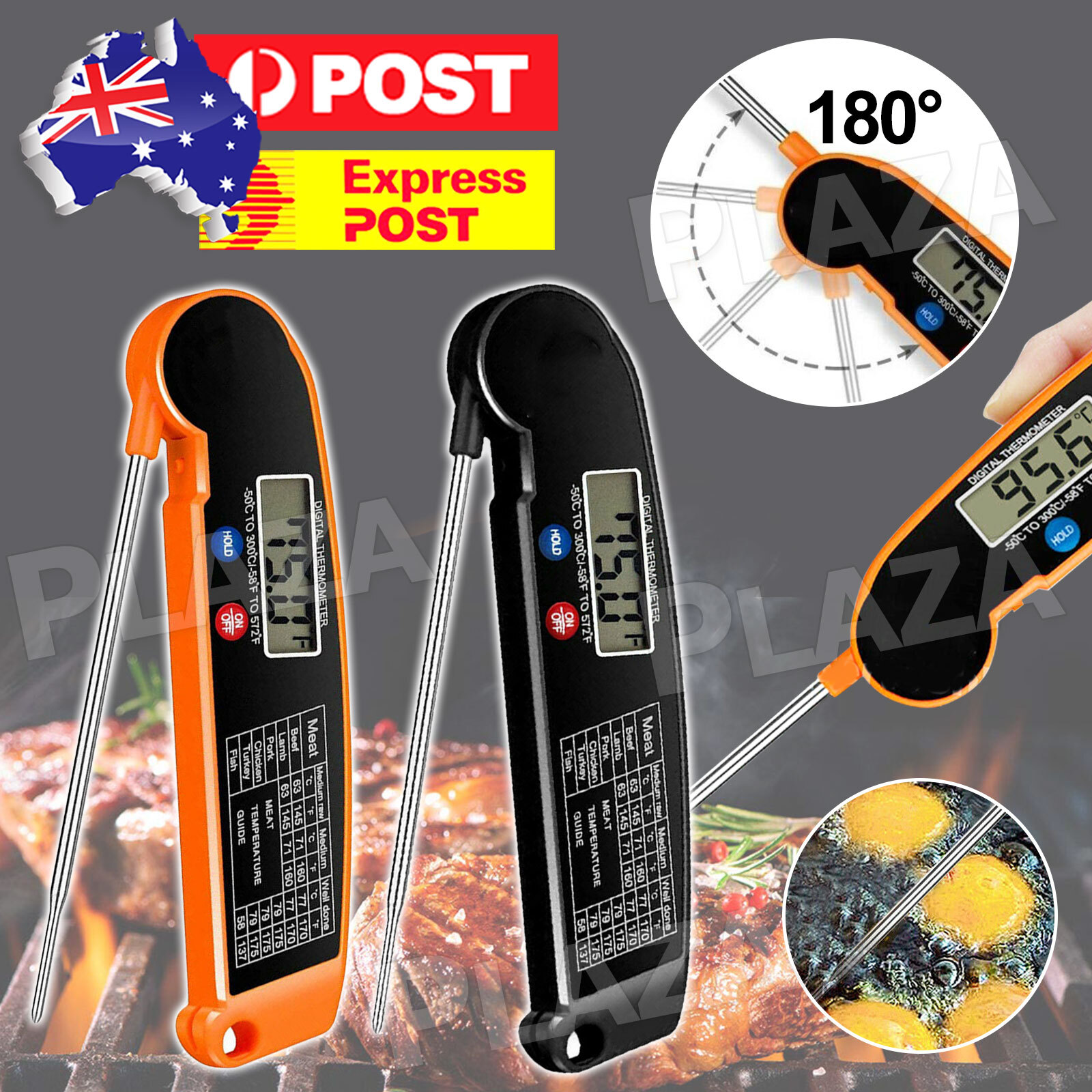 Foldable Digital Kitchen Food Thermometer Probe Meat BBQ Black 15cm 13cm Hold
