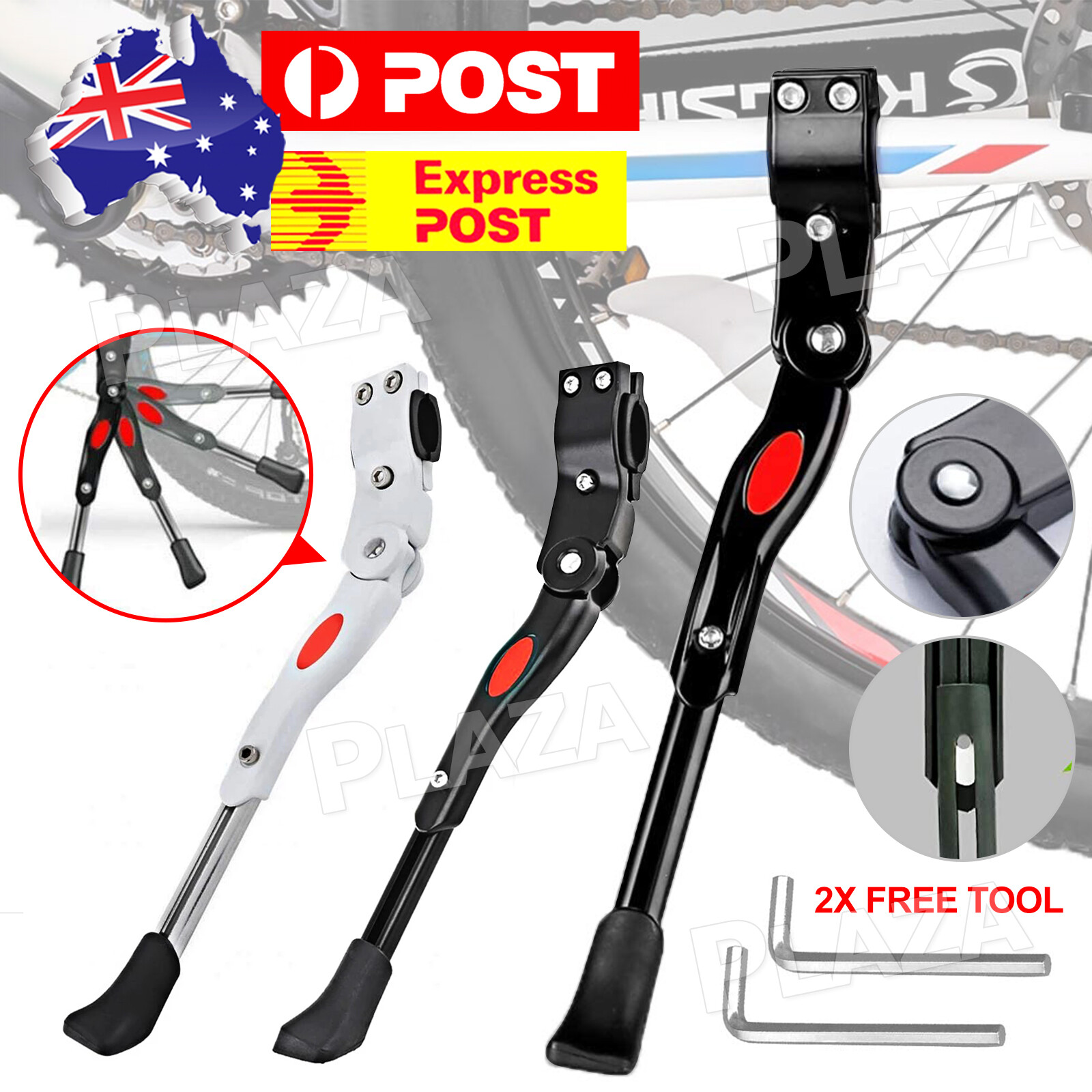 Adjustable Rear Kick Stand Aluminium Alloy Rubber Foot Black 34CM 24-27 Bike