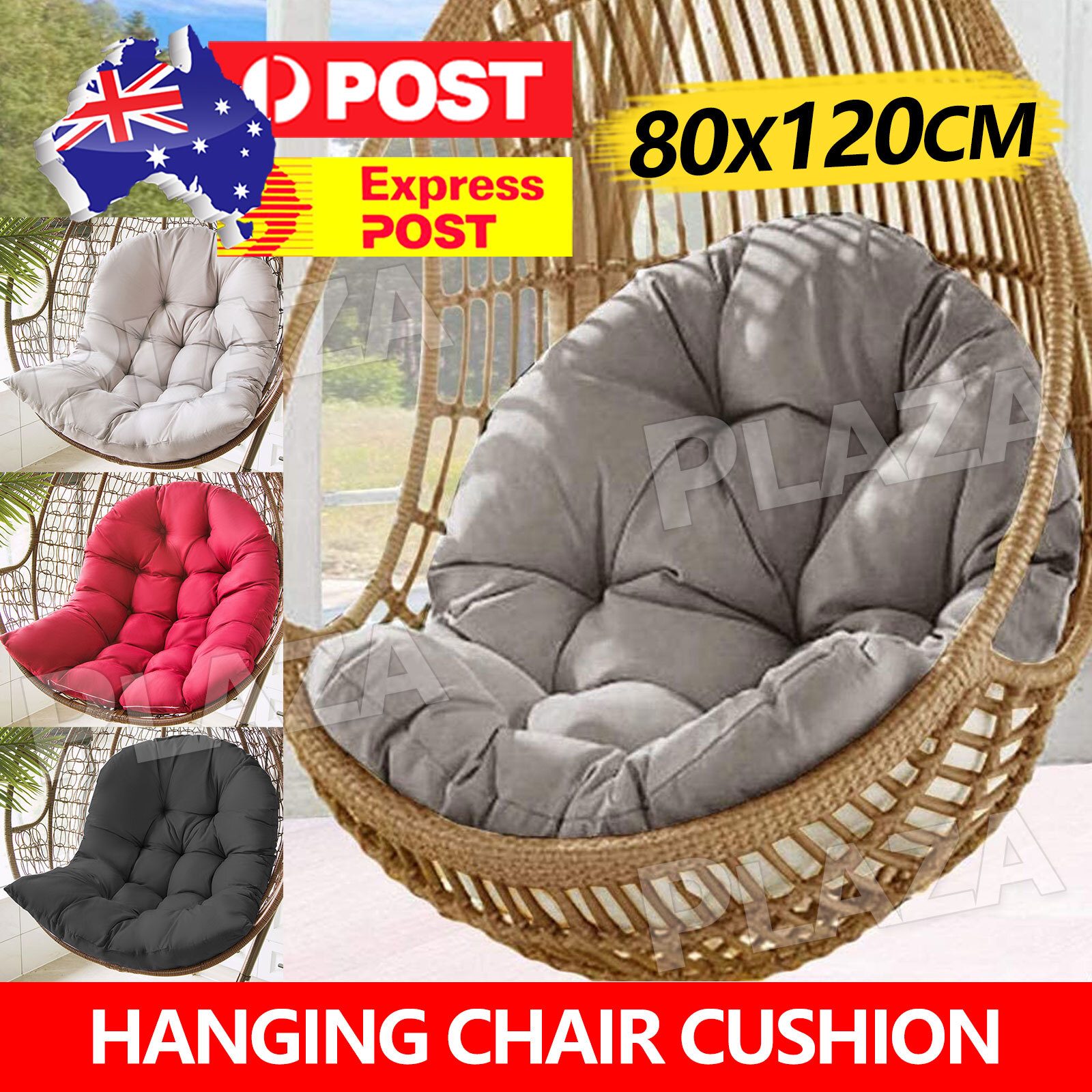Hanging Egg Chair Cushion Swing Seat Deep Padded 80x120cm Polyester Dark Grey