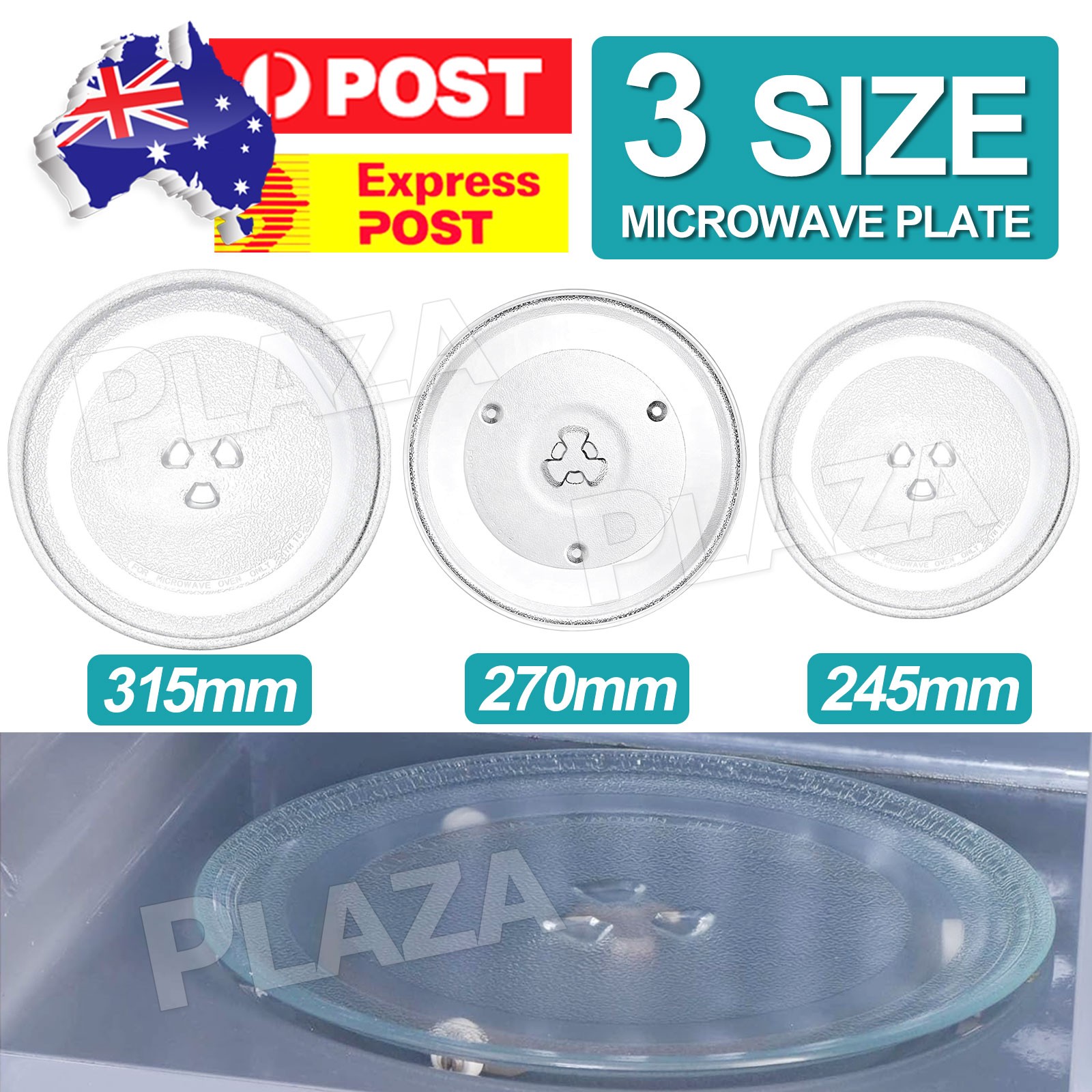 Microwave Glass Turntable Plate 245mm Y-Shaped Bottom Round Bracket Oven Clear