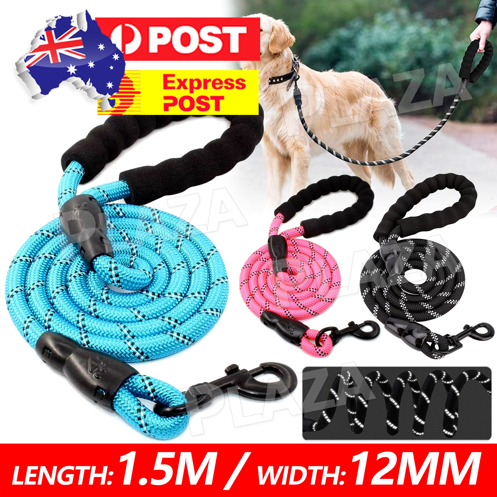 Nylon Training Dog Lead 1.5 Meter Heavy Duty 90KG Tracking Recall Rope Black