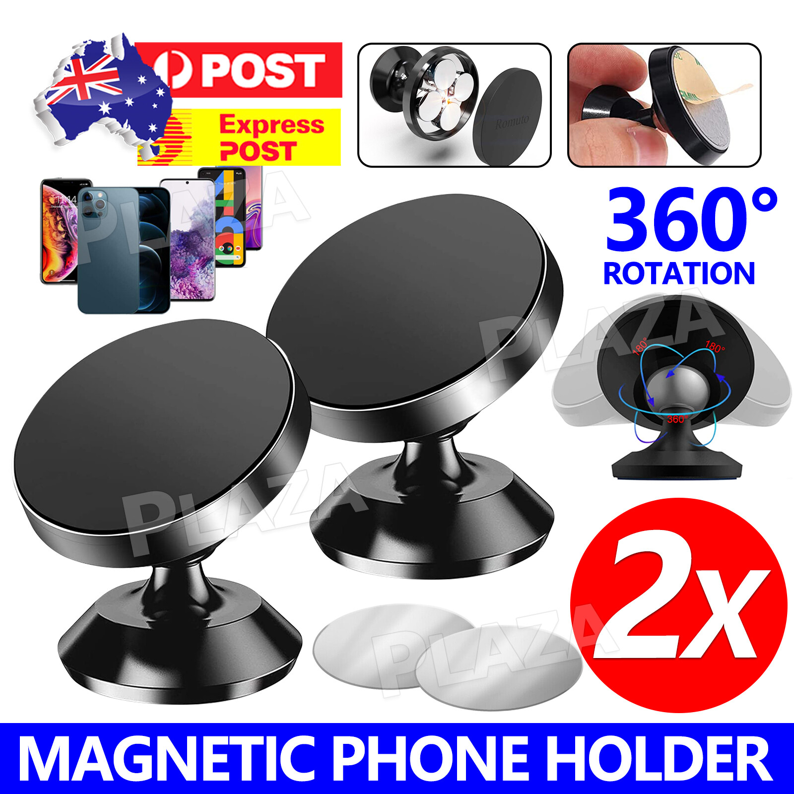 2x Universal Magnetic Dashboard Mobile Phone Car Mount Holder 360 Angle Black