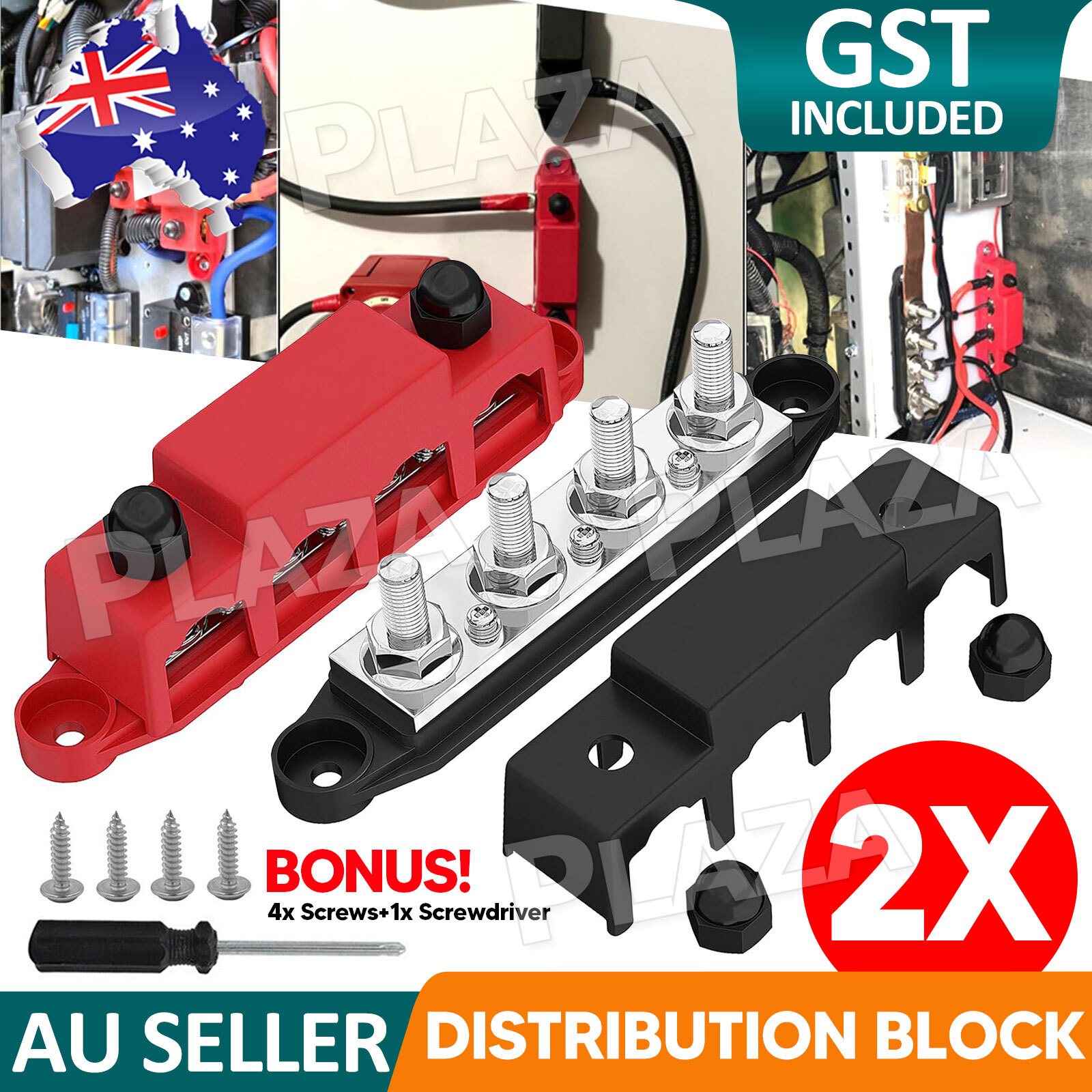 2X Positive Negative Bus Bar Battery Power Distribution Block 4xM8 Terminal 250A
