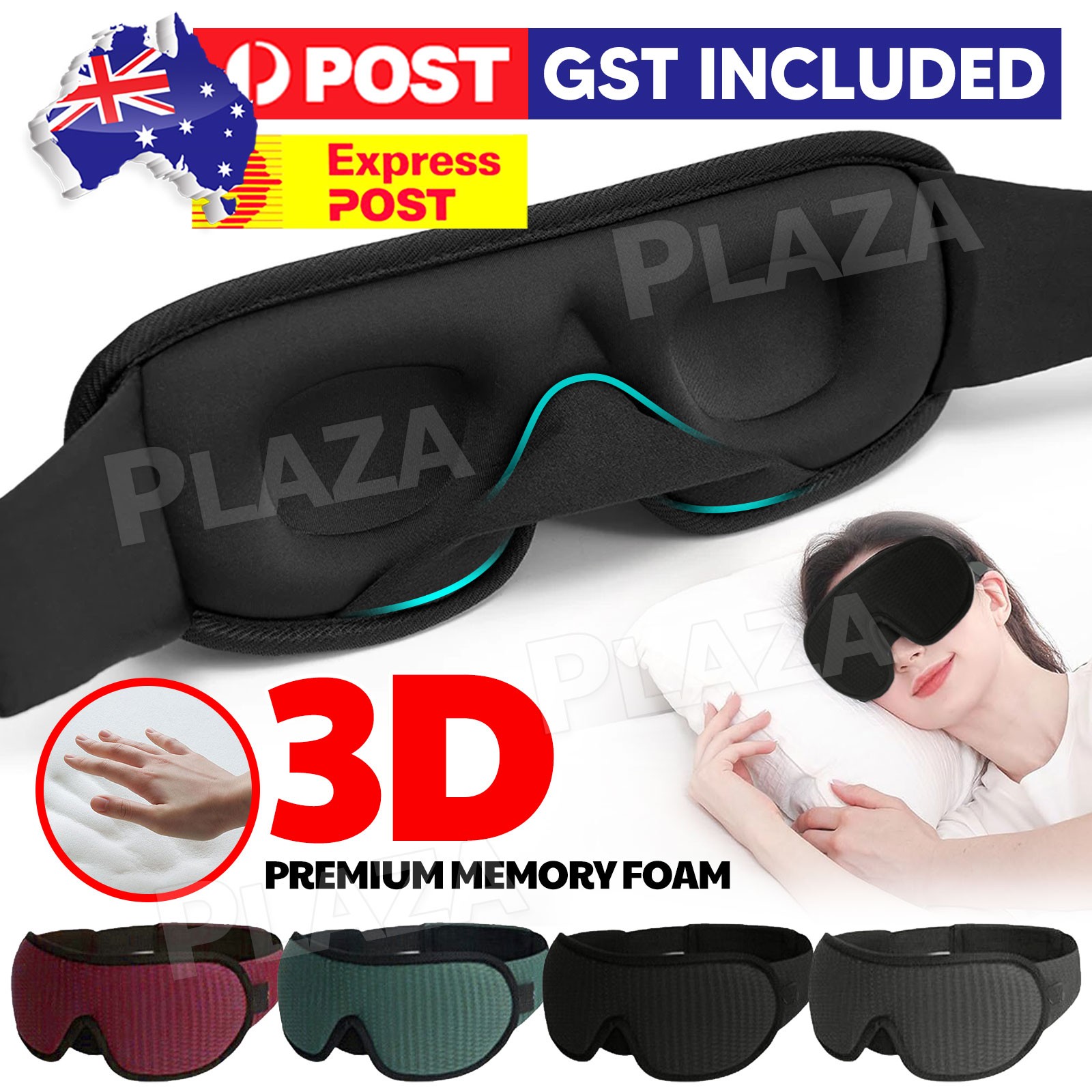 3D Sleeping Eye Mask Blackout Soft Padded Polyester Portable Travel Unisex Black