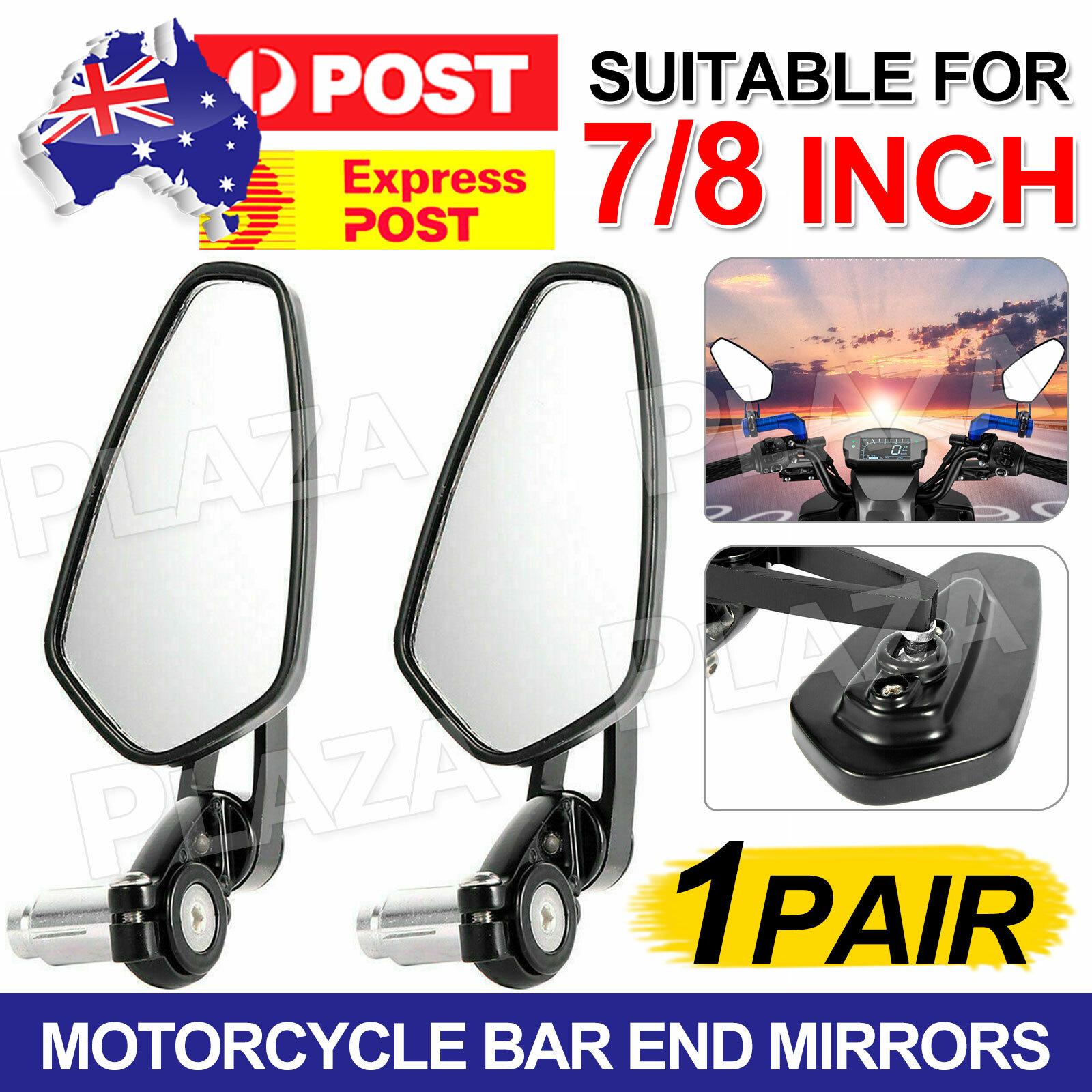7/8 Bar End Motorcycle Mirrors Black 360 Degree Swivel Aluminum Glass 22mm Pair