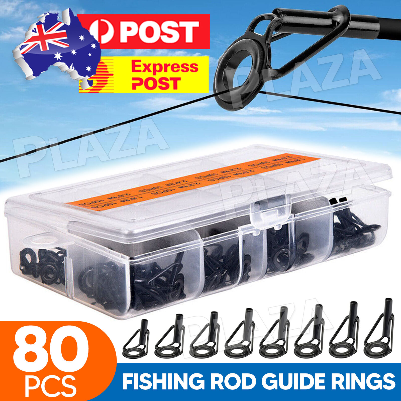 80Pcs Sea Fishing Rod Guide Ring Repair Kit Stainless Steel Ceramic Tips Black