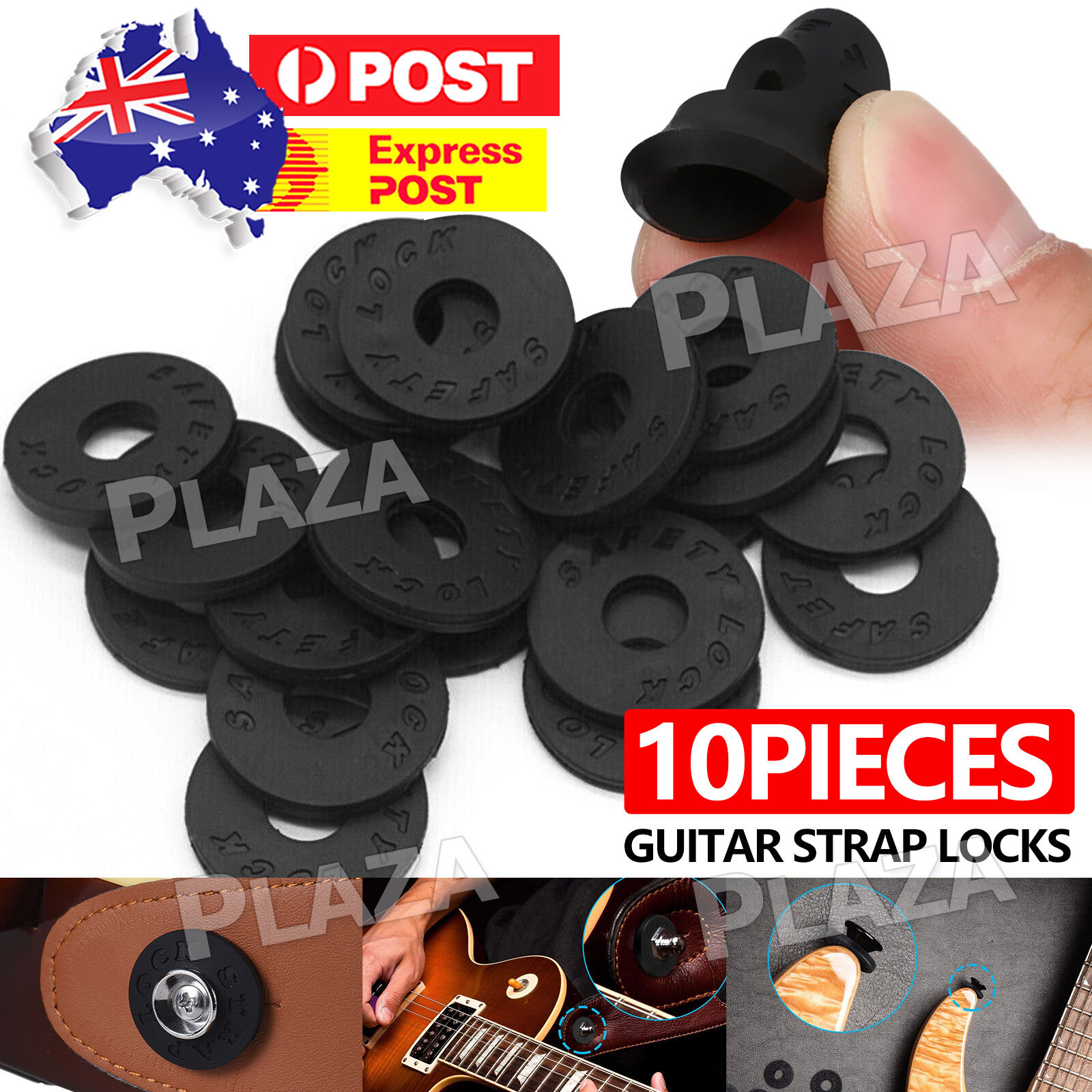 10Pcs Silicone Rubber Guitar Strap Locks Black Anti Slip Acoustic Electric Bass