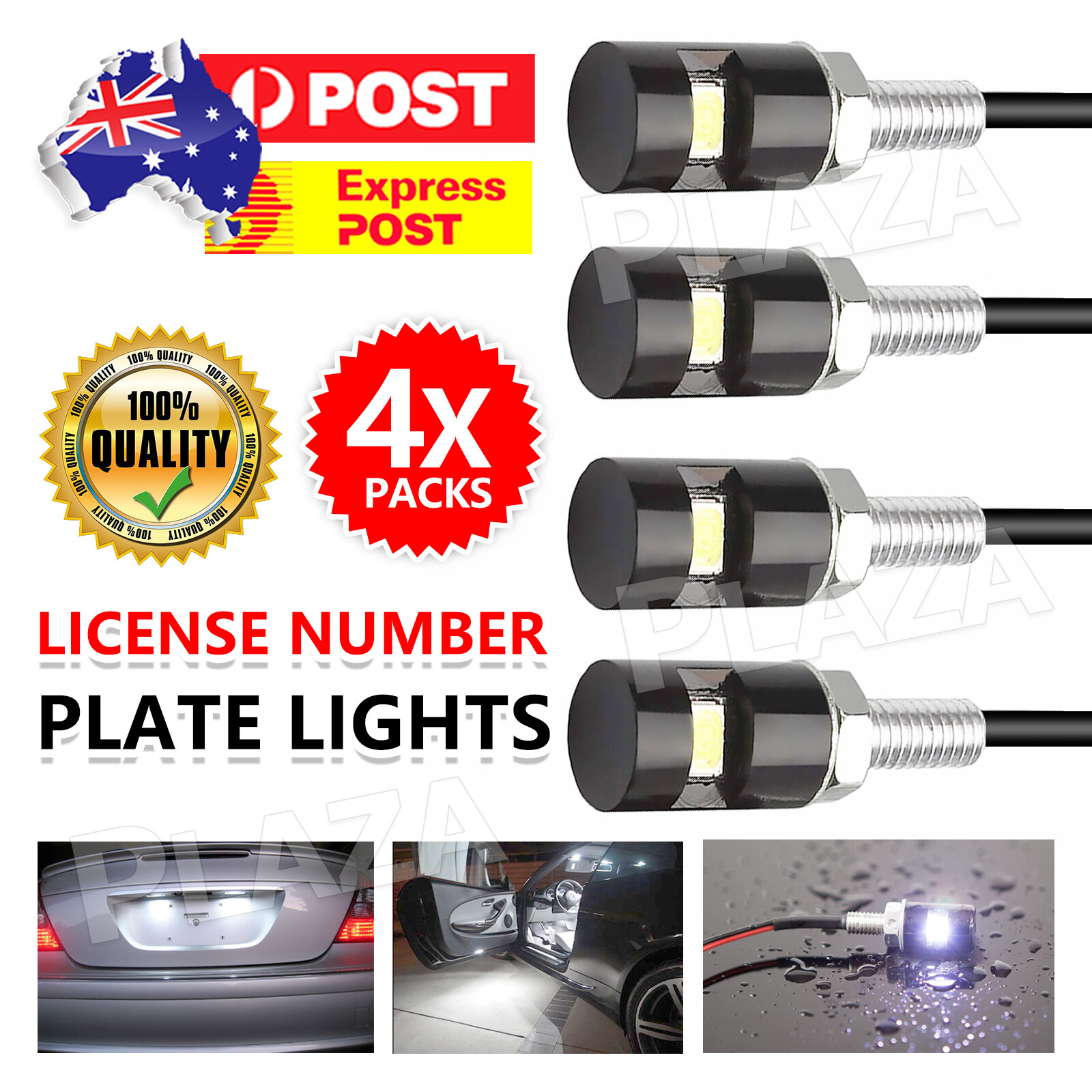 4PCS 12V LED White Number Plate Light Bolt Bulbs SMD Car Motorcycle Universal