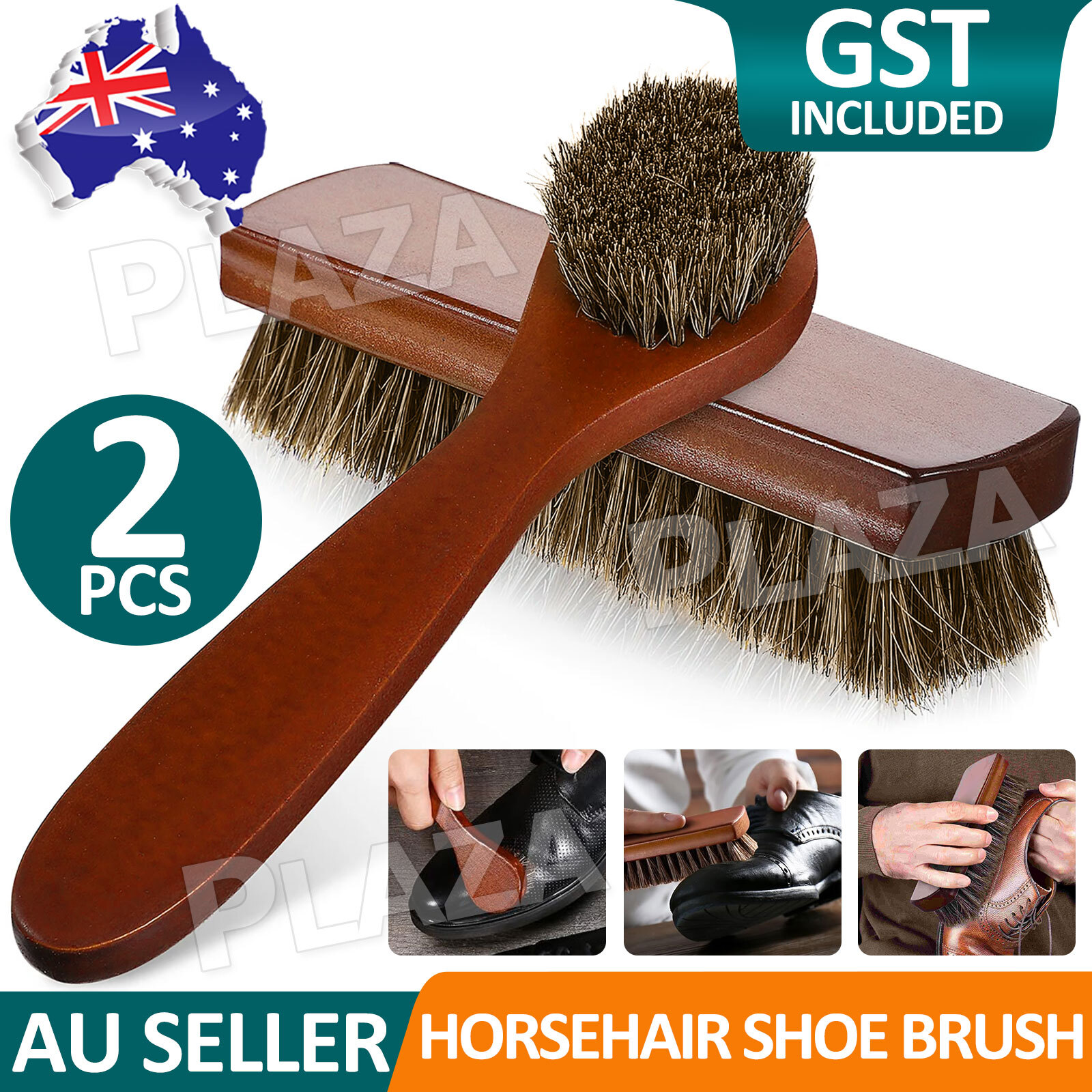 2pcs Horsehair Shoe Brush Set Wood Handle Leather Boots Cleaning Polish Suede