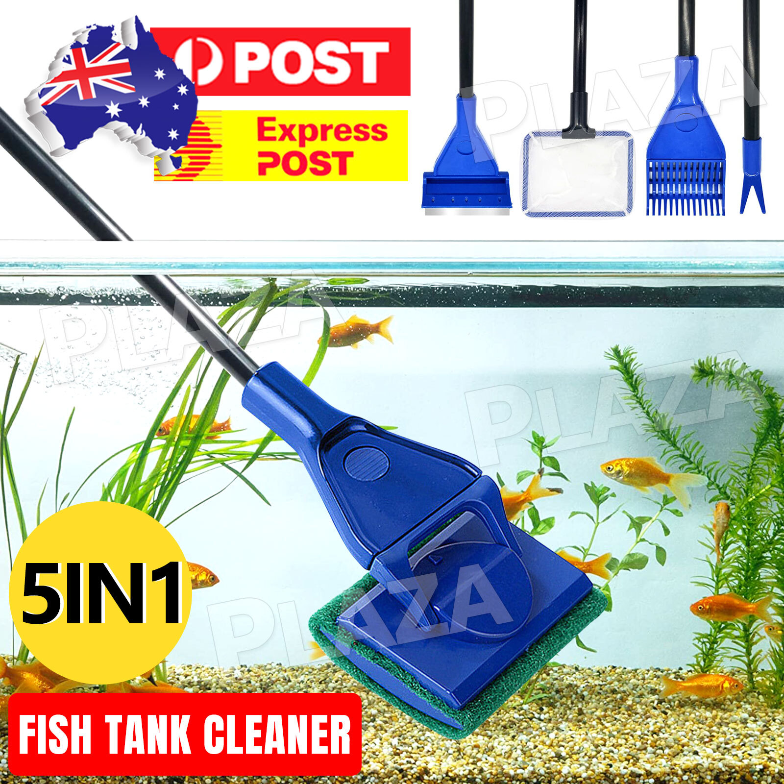 5in1 Aquarium Fish Tank Cleaning Tool Gravel Vacuum Glass Cleaner Brush 46cm
