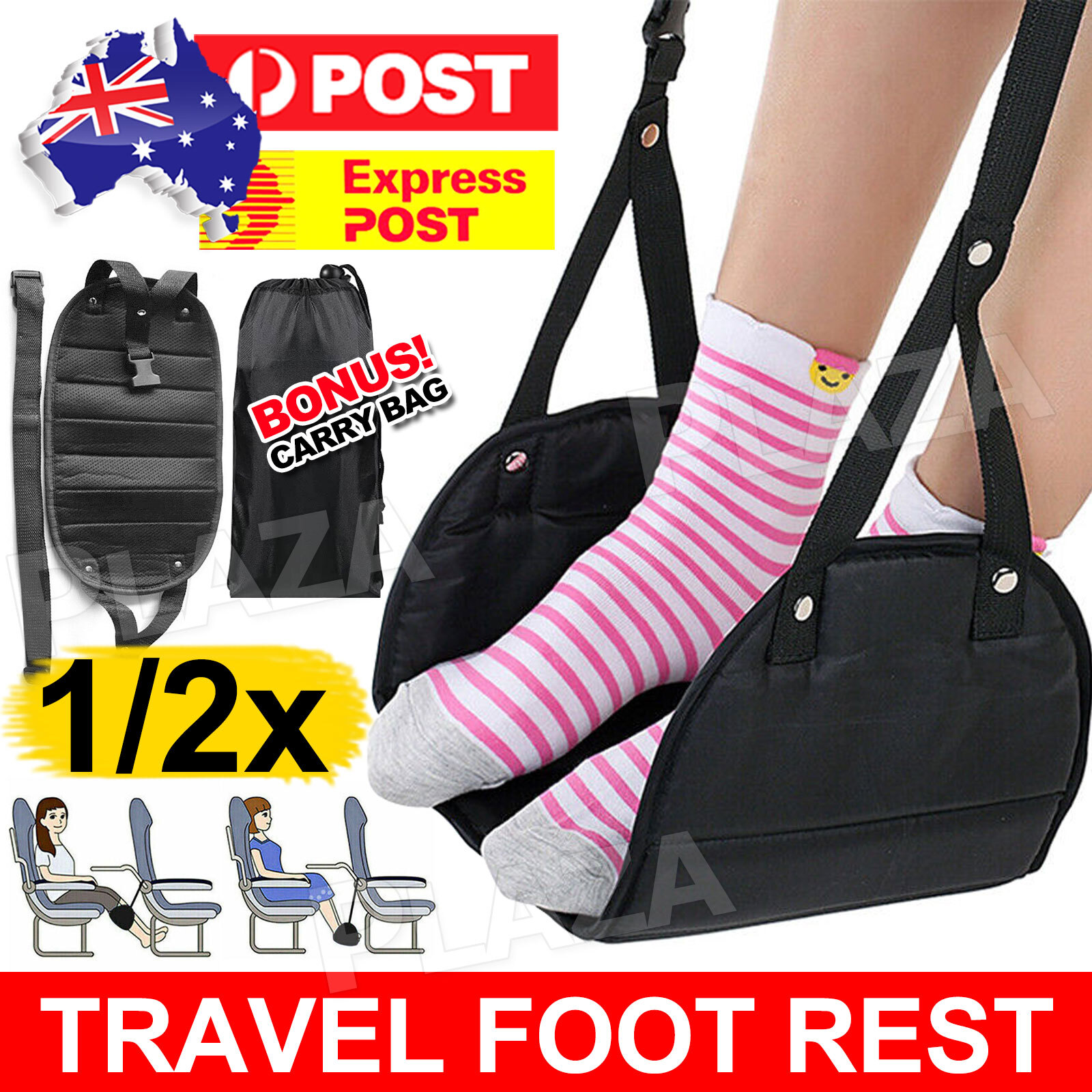 Travel Footrest Leg Pillow Airplane Flight Memory Foam Hammock 46x21CM Black