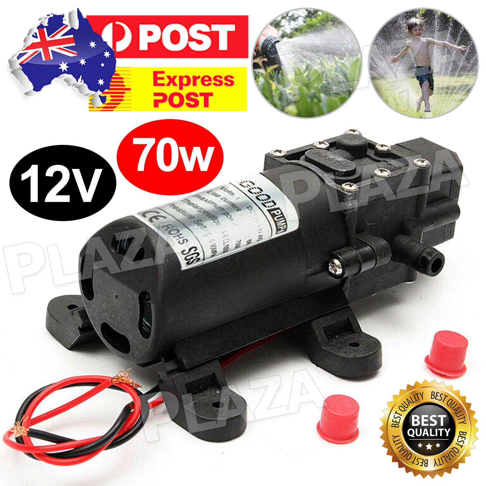 12V Diaphragm Water Pump 6Lpm 70W Self-Priming 130PSI Caravan Camping Boat