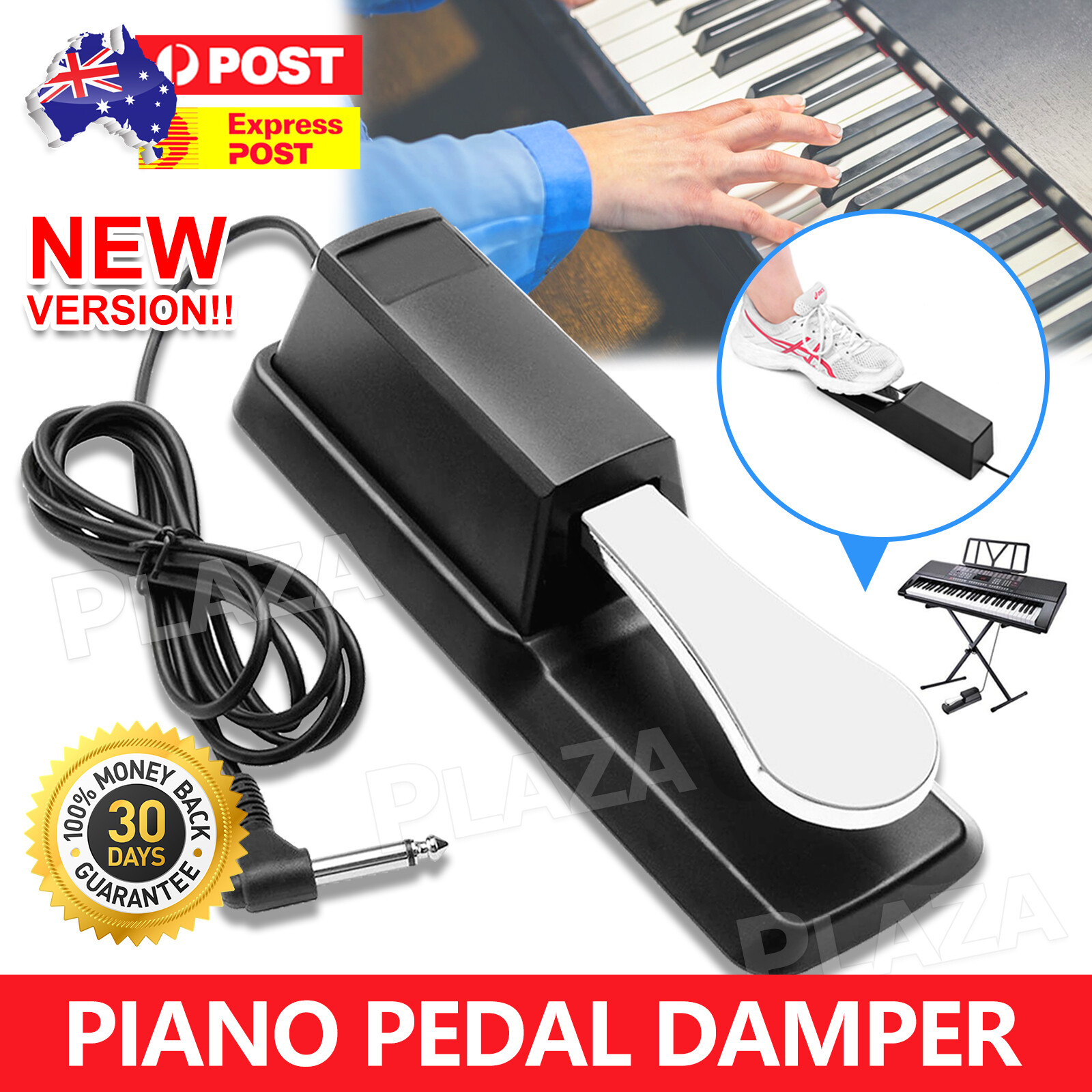 Universal Piano Sustain Damper Pedal WTB-005 1/4 Inch Plug 150 cm Cable Black