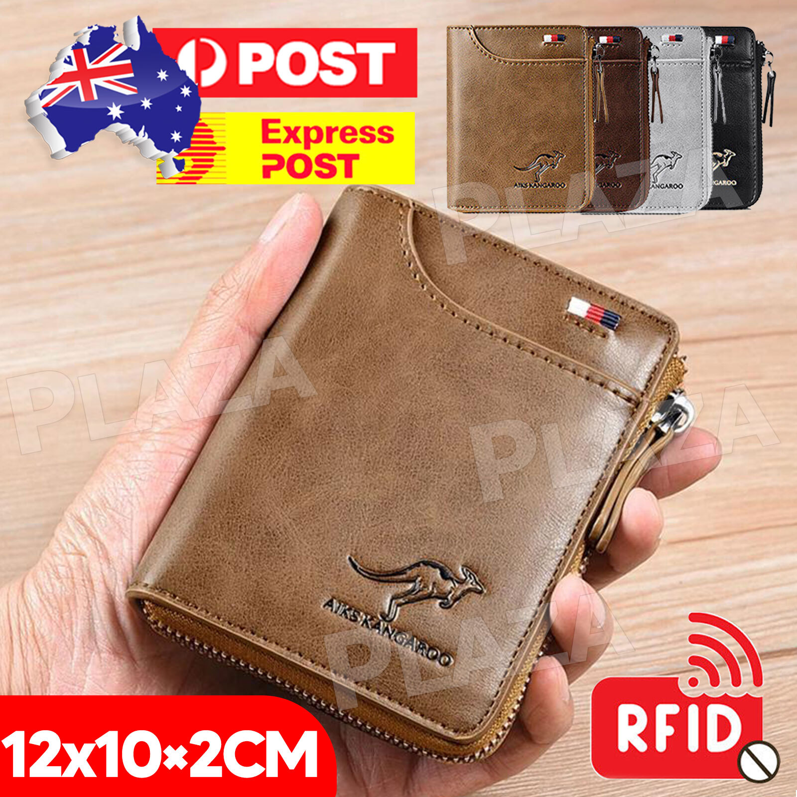 Men&apos RFID Blocking PU Leather Zipper Short Wallet 14 Credit Card Slots Black