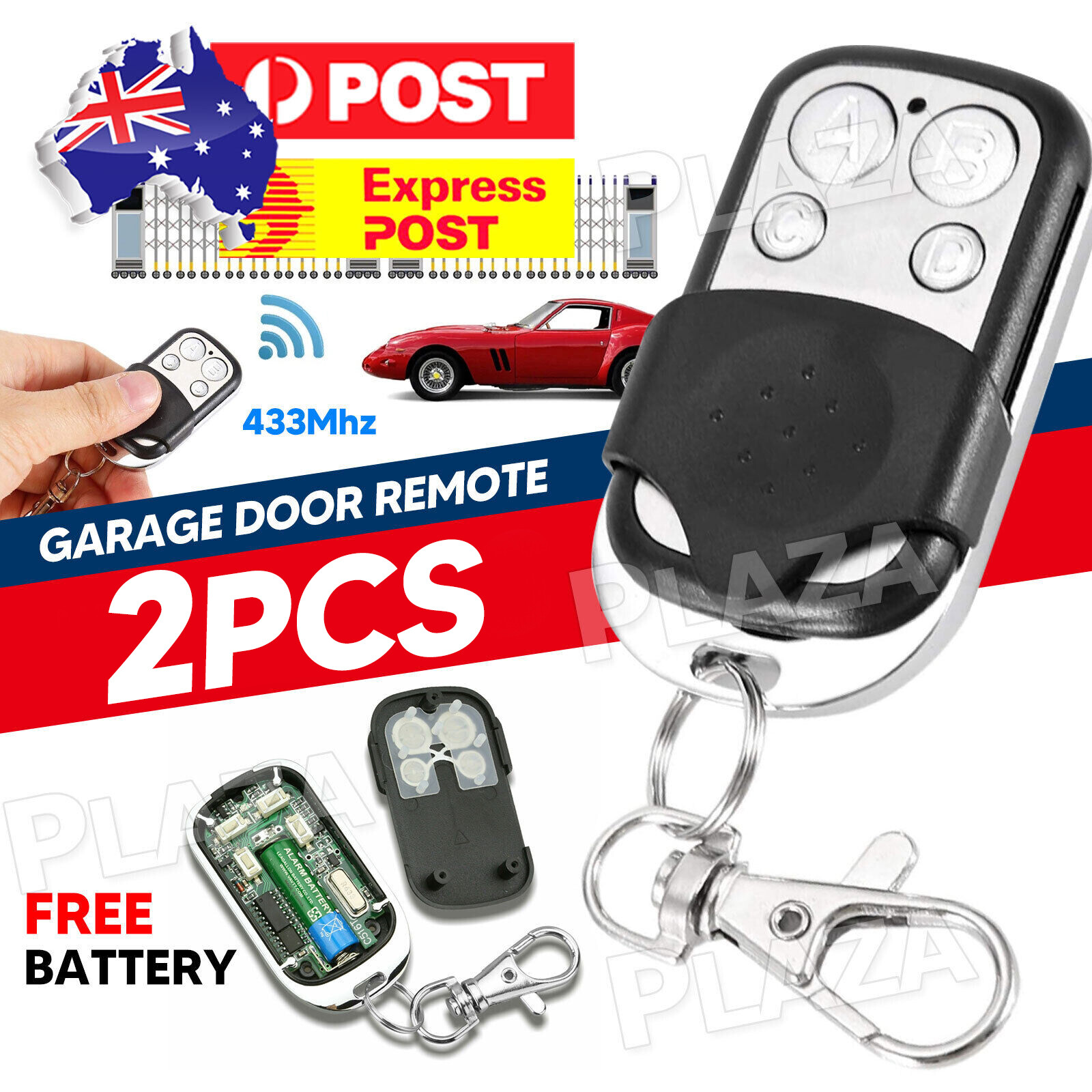 2X Universal Garage Door Gate Cloning Remote Control Fob 315MHz 433MHz Black