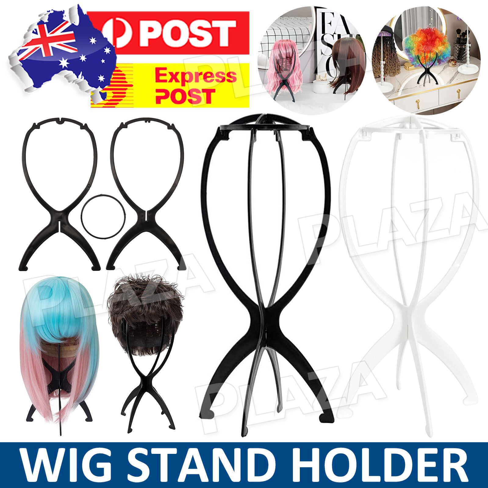 Folding Wig Stand Holder Universal Hard Plastic Black One Size Hair Display Tool