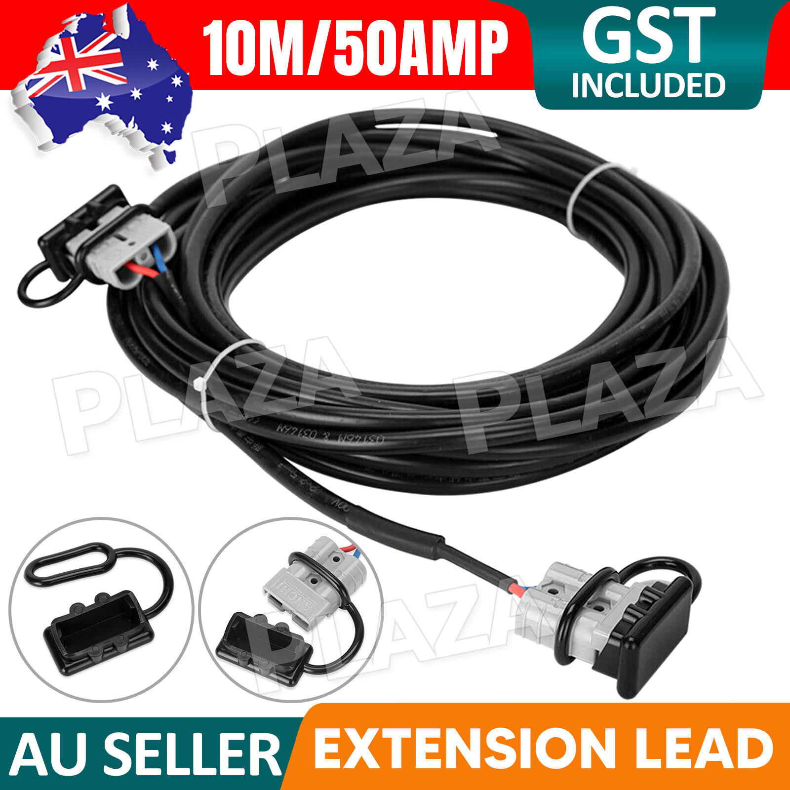 10M 50A Anderson Plug Extension Lead 6mm Trailer Cable Sheath Insulated Black