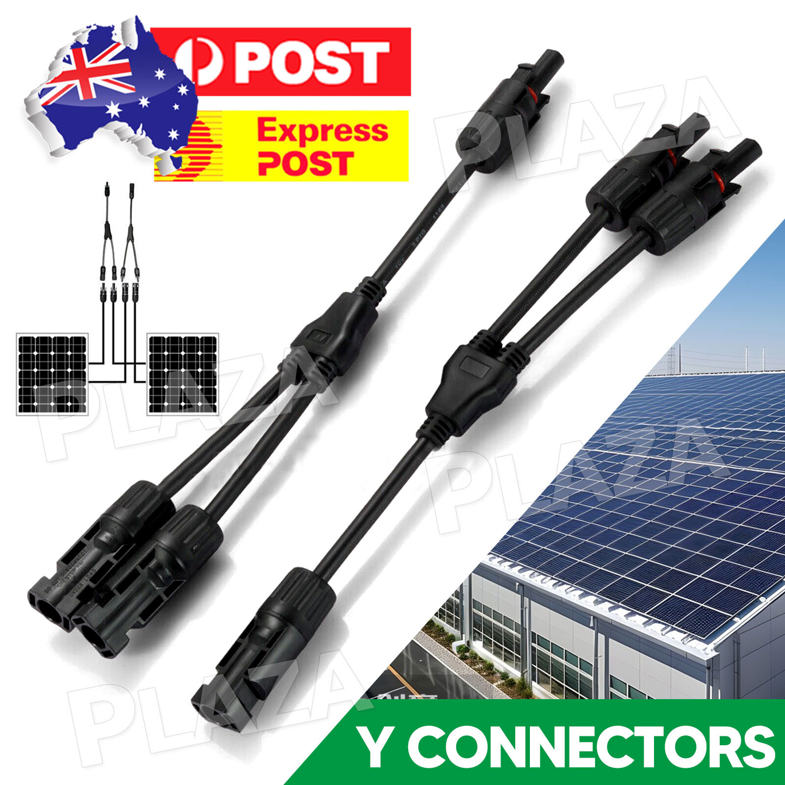 1 Pair Solar Connector Cable Plug Inline Female 30A 1000V IP67 Black Certified