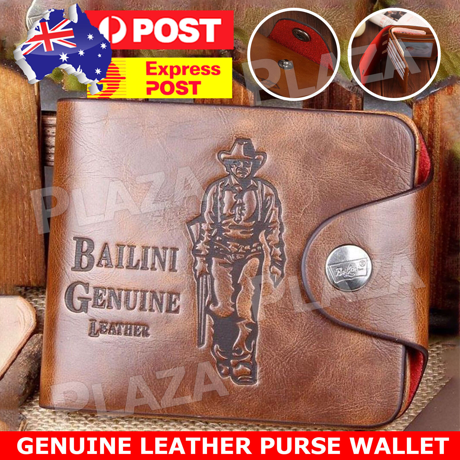 Bailini Genuine Leather Wallet Brown Business Card Holder Snap Zippered Pocket