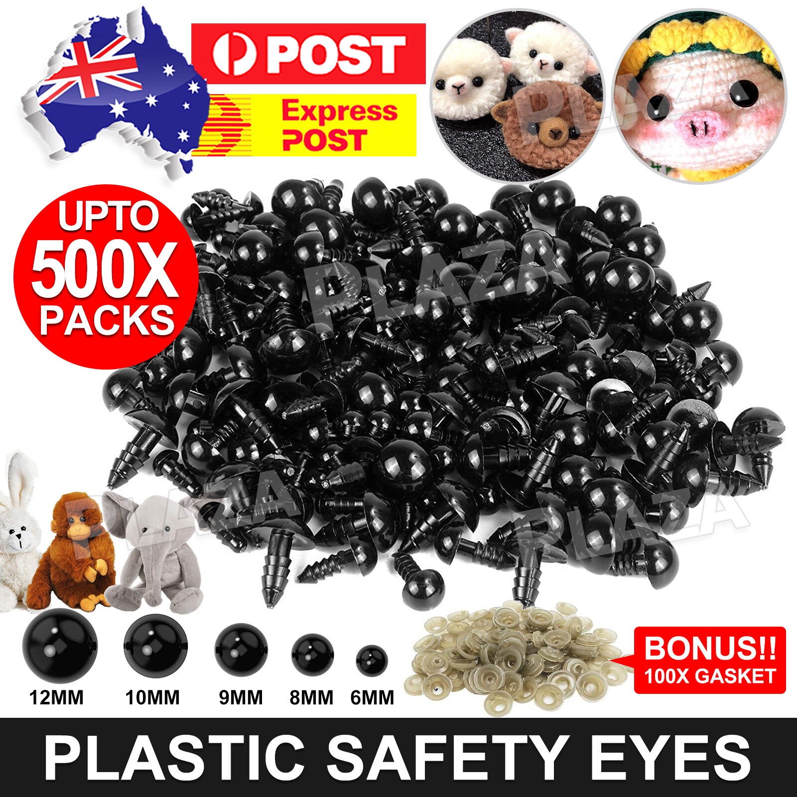 100-500PCS Black Plastic Safety Eyes Teddy Bear Plush DIY Toy Crafts Kit 6-12mm