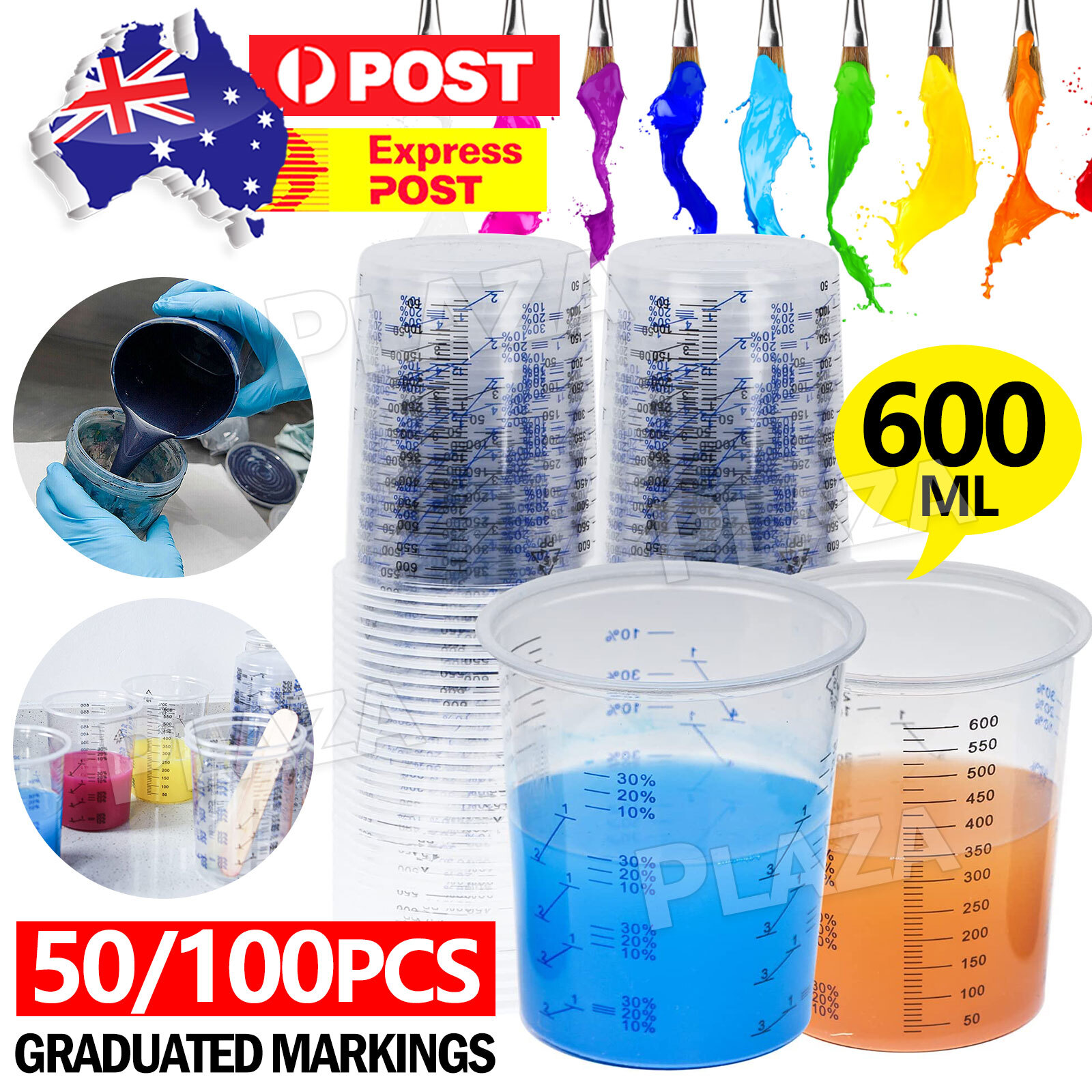50PCS 600ml Graduated Plastic Measuring Mixing Cups Paint Resin Epoxy Clear