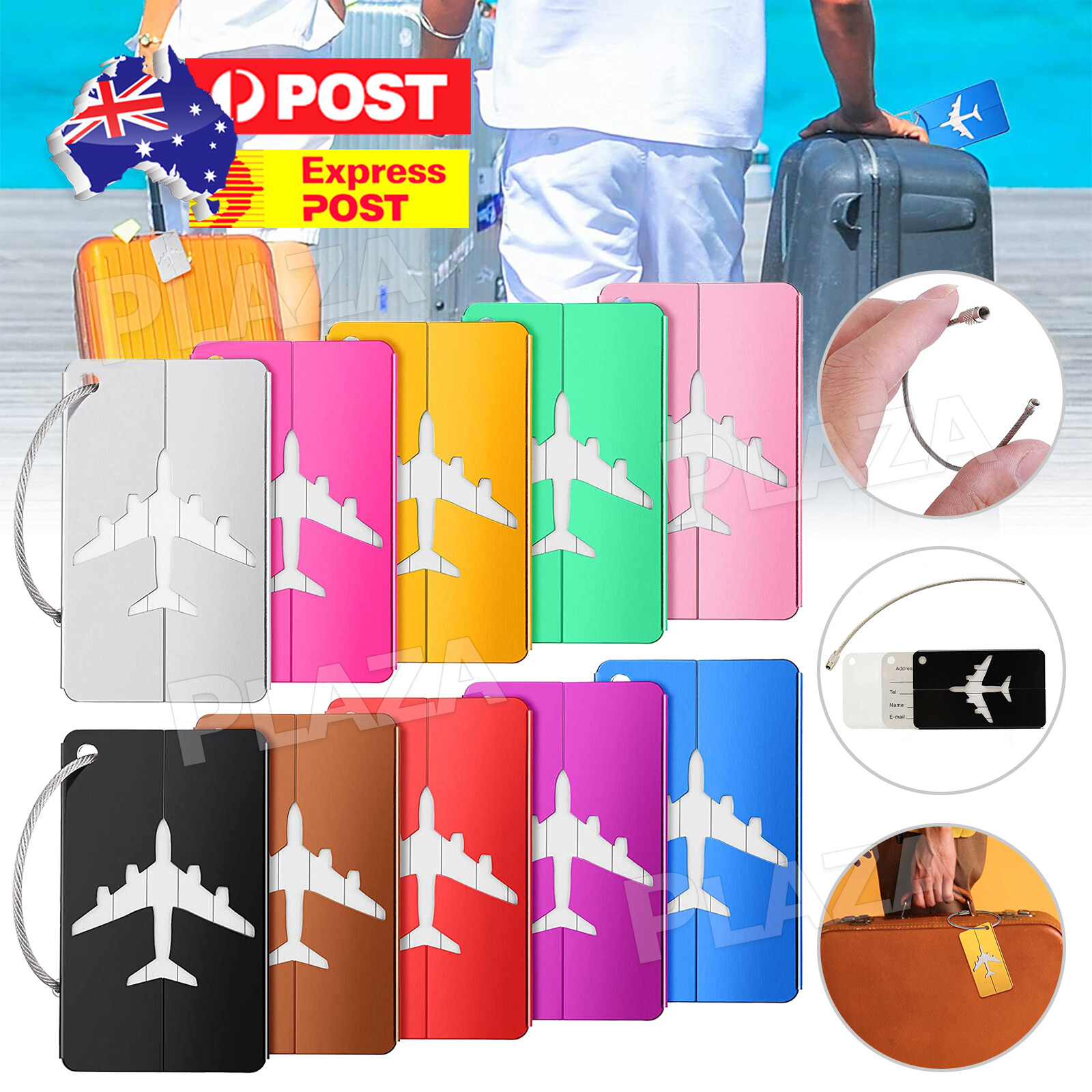 4pcs Aluminium Luggage Tags Suitcase Bag ID Labels 4.5x7.5CM Steel Wire Rope 20g