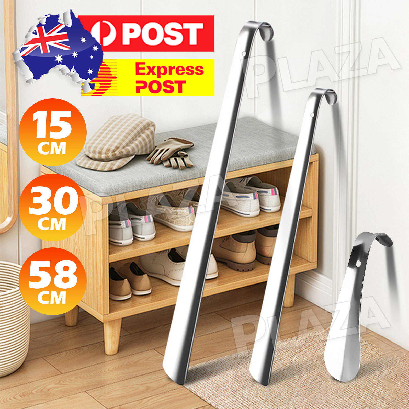 Stainless Steel Shoe Horn Long Handle Slip Aid Silver 15CM/30CM/58CM Unisex