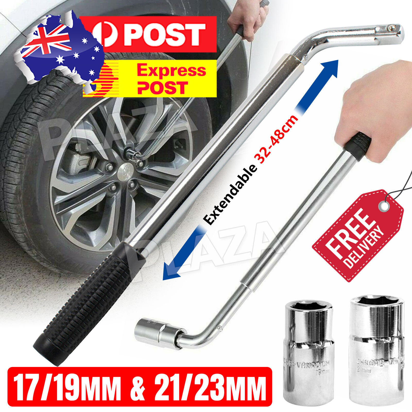 Telescoping Lug Wrench Chrome-Vanadium Steel Extendable 17/19mm 21/23mm 32-48CM