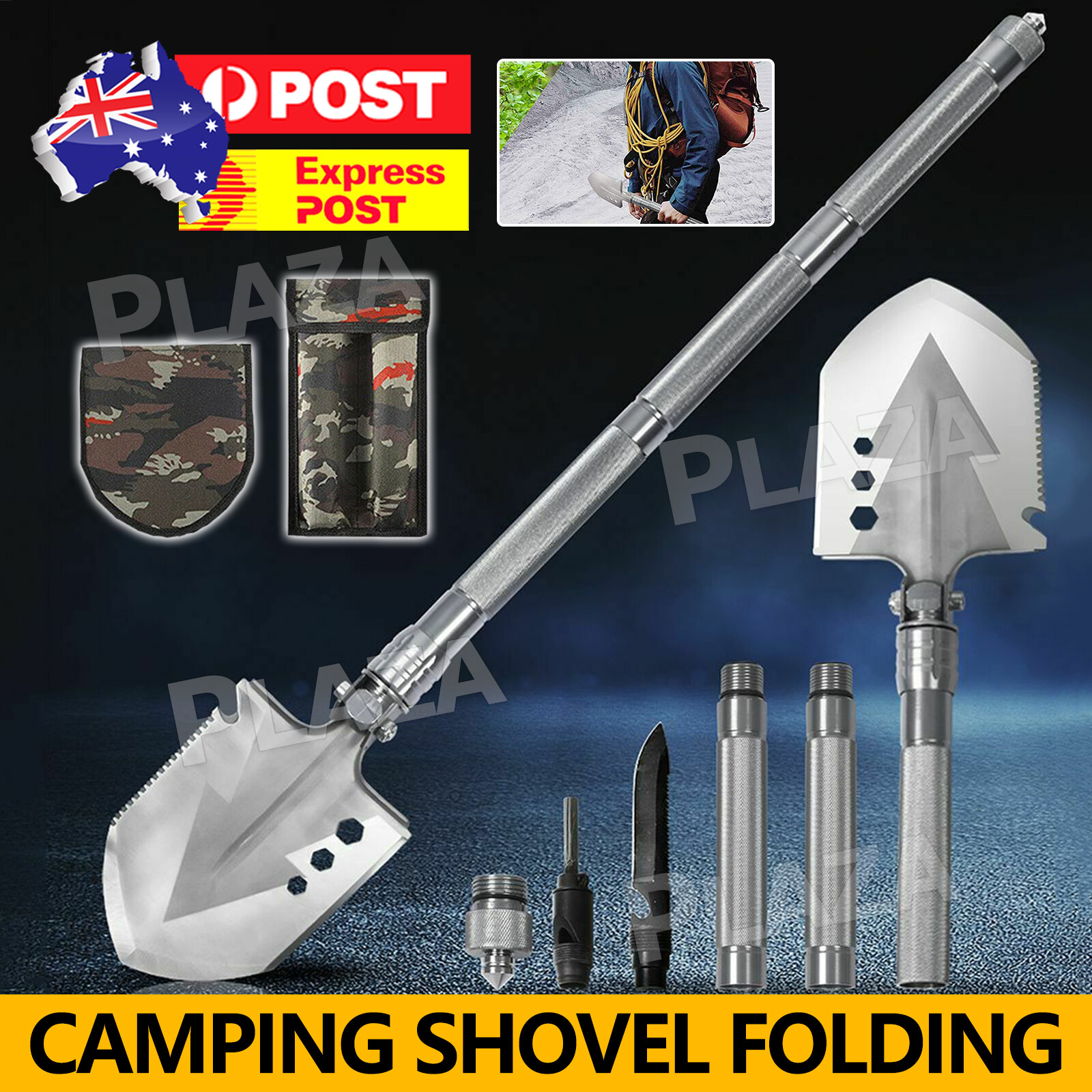Tactical Folding Camping Shovel 77CM Multi-Tools Manganese Carbon Steel Survival