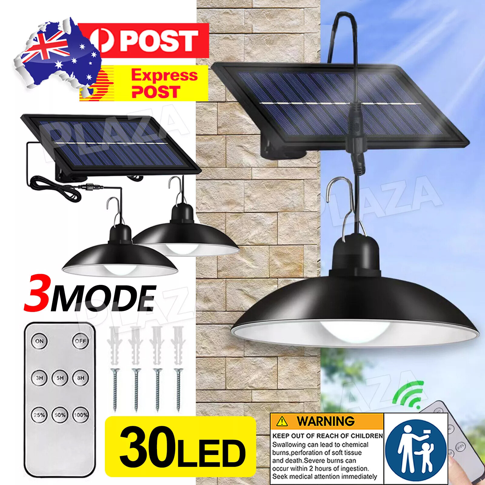 30LED Solar Hanging Pendant Light Outdoor Garden Patio IP65 Remote Control Black