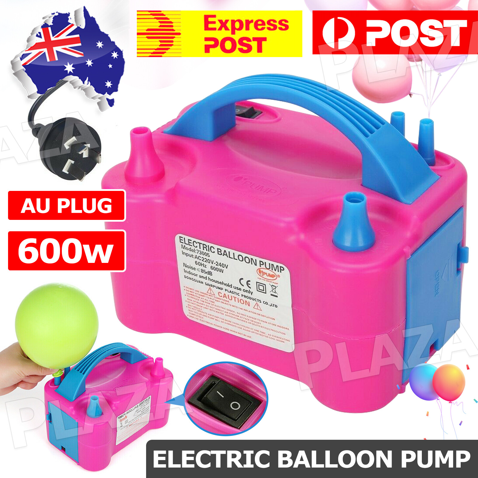 Electric Balloon Pump 600W Double Air Inflator 2 Nozzles AU Plug Pink Blue Party