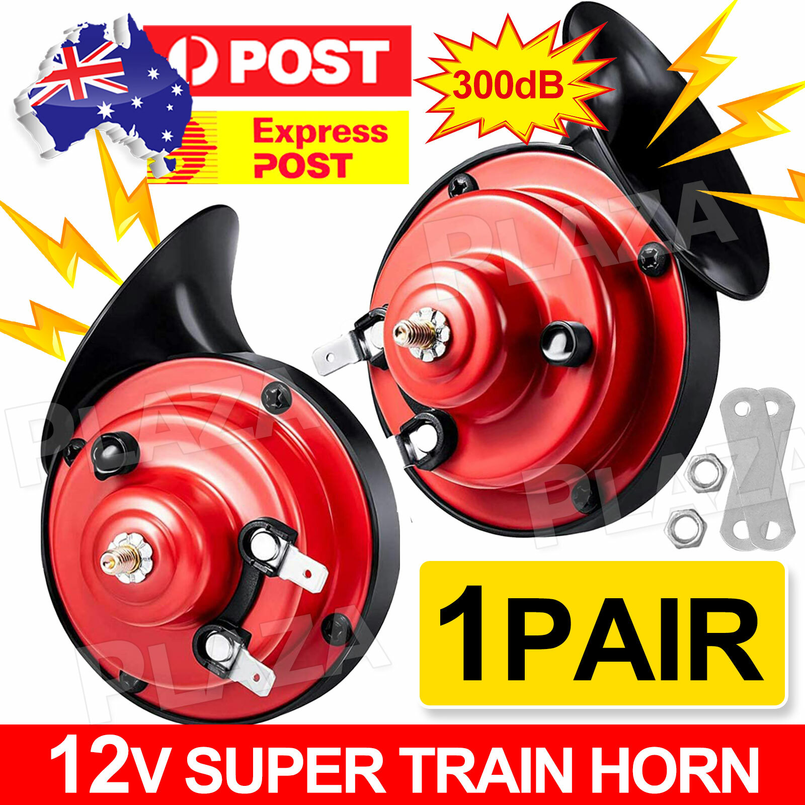 12V 300DB Super Train Horn 1Pair Black Red Truck SUV Car Boat Motorcycle Speaker