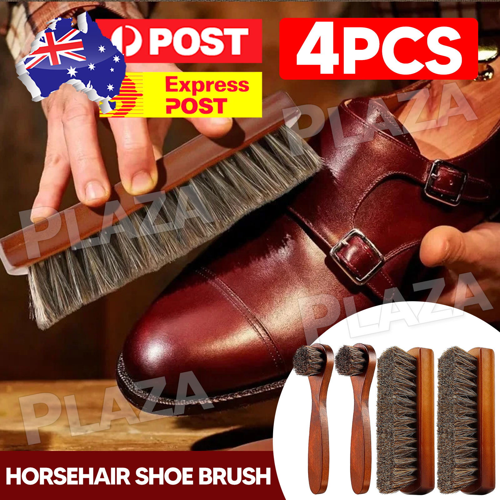 4Pcs Horsehair Shoe Brush Wood Handle Leather Boots Cleaning Daubers 18 4.8 4cm