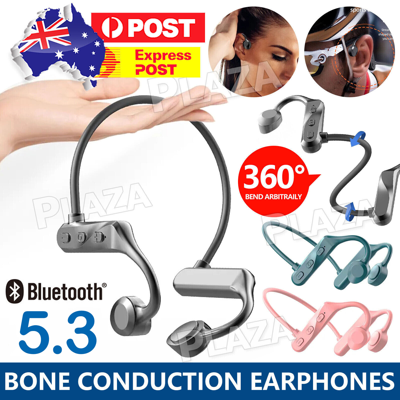 Wireless Bone Conduction Headphones Bluetooth 5.3 Waterproof Sport Black IPX5