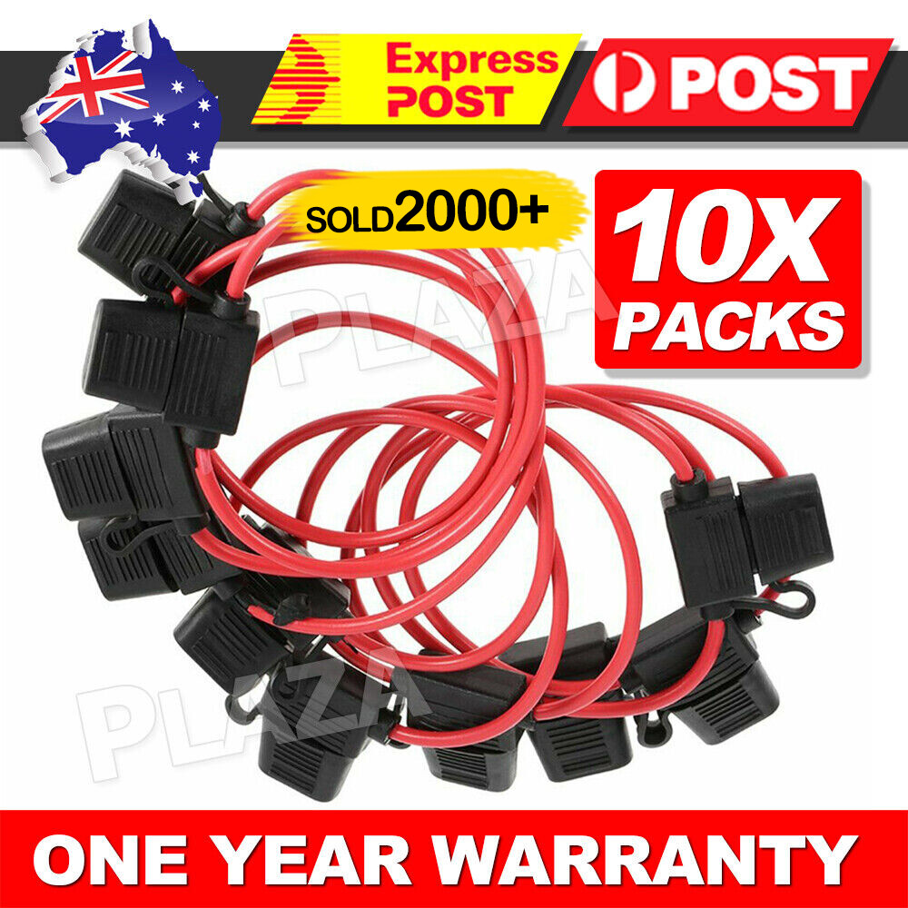 10x Standard Blade Fuse Holder 30A 18 AWG Cable Waterproof Inline Auto 12V Black