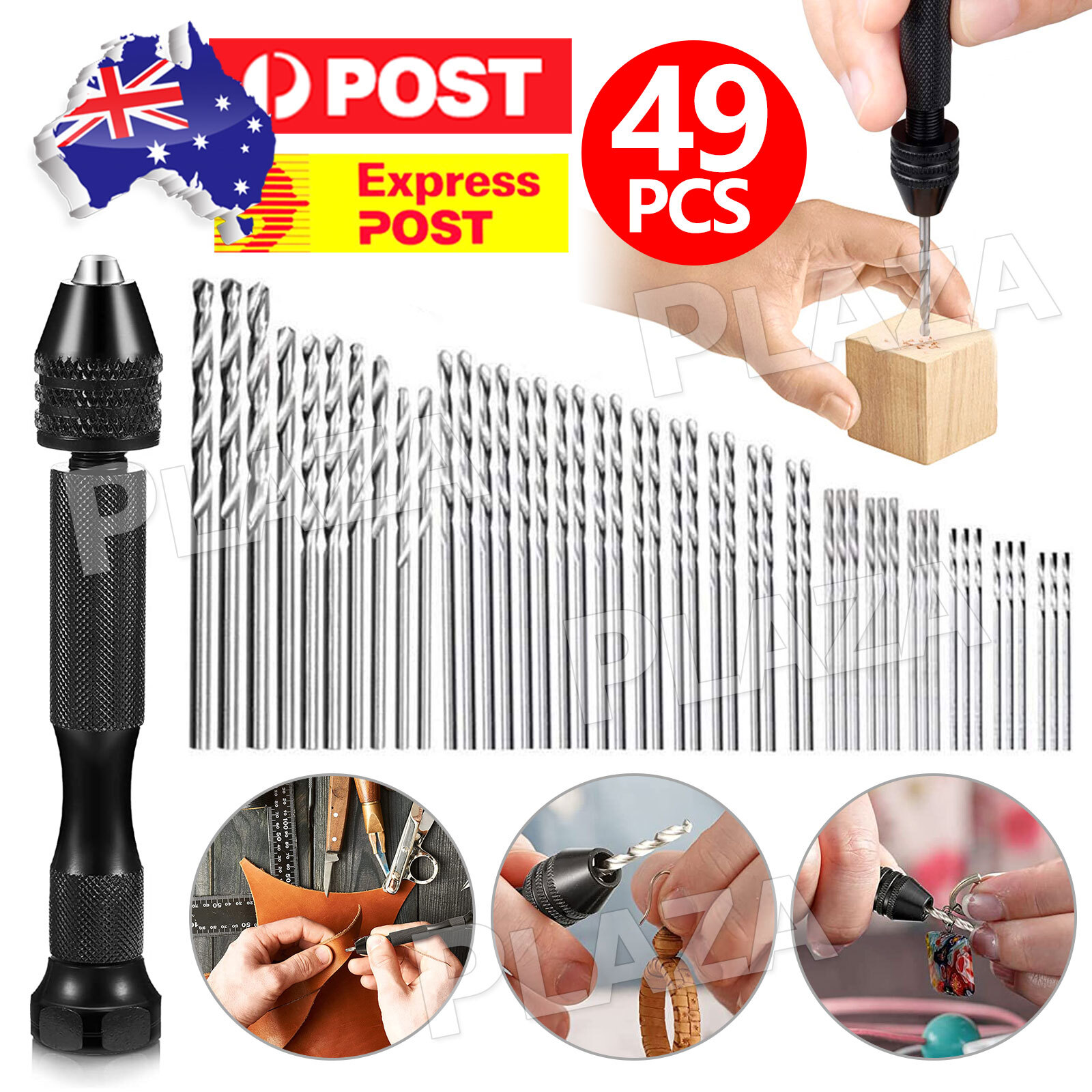 49Pcs Mini Twist Drill Bits Manual Pin Vise Set 0.5-3.0 mm DIY Craft Wood Tools