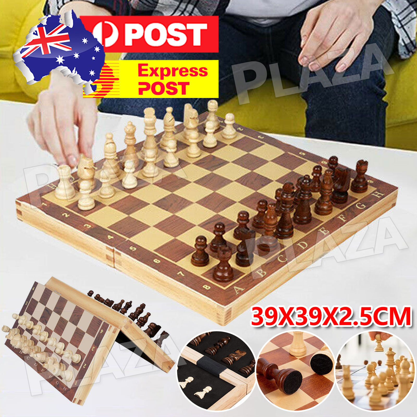 Large Magnetic Chess Wooden Set Folding Chessboard Pieces 39x39x2.5CM Brown