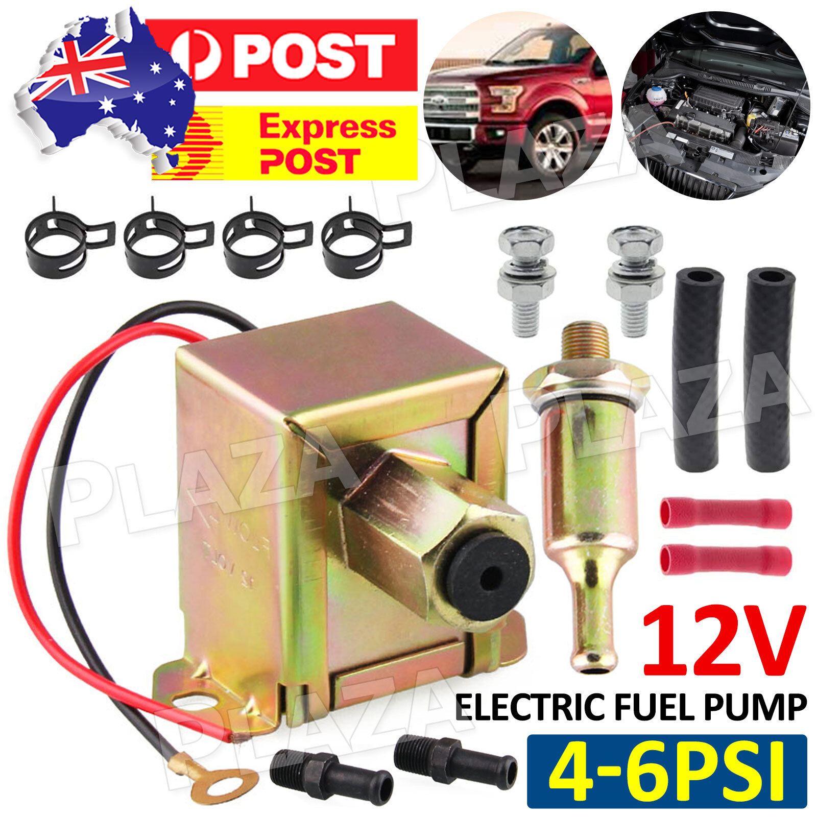 Electric Fuel Pump Solid State 12-Volt Universal 4-6 PSI 130L Petrol Diesel 8mm
