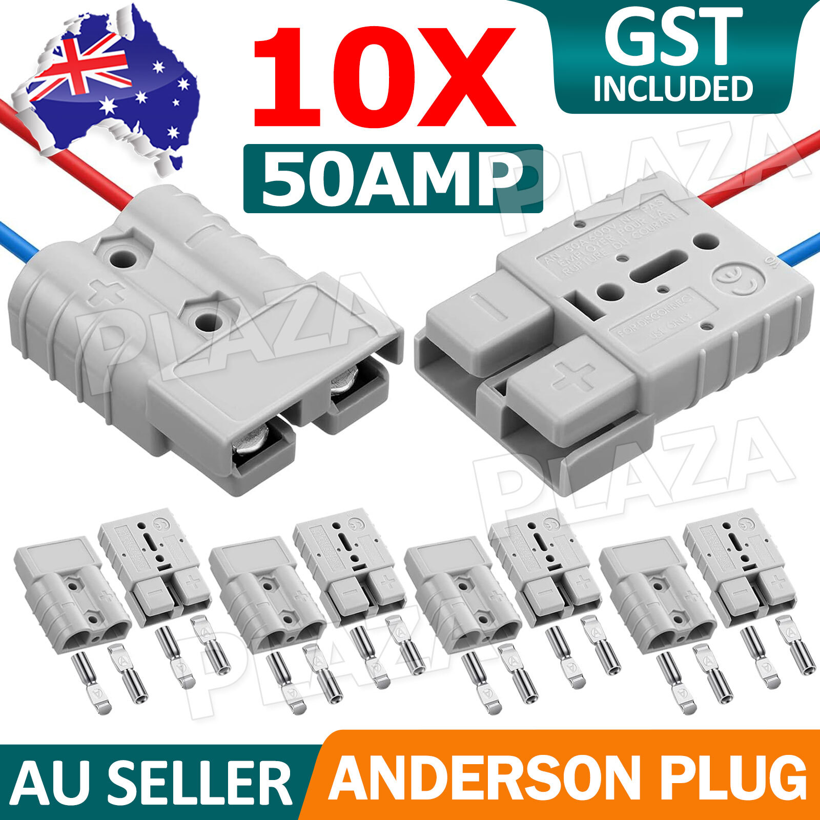 10X Anderson Style Plug Connectors 50Amp 12-24V DC 6AWG Grey 5in1 Compatible