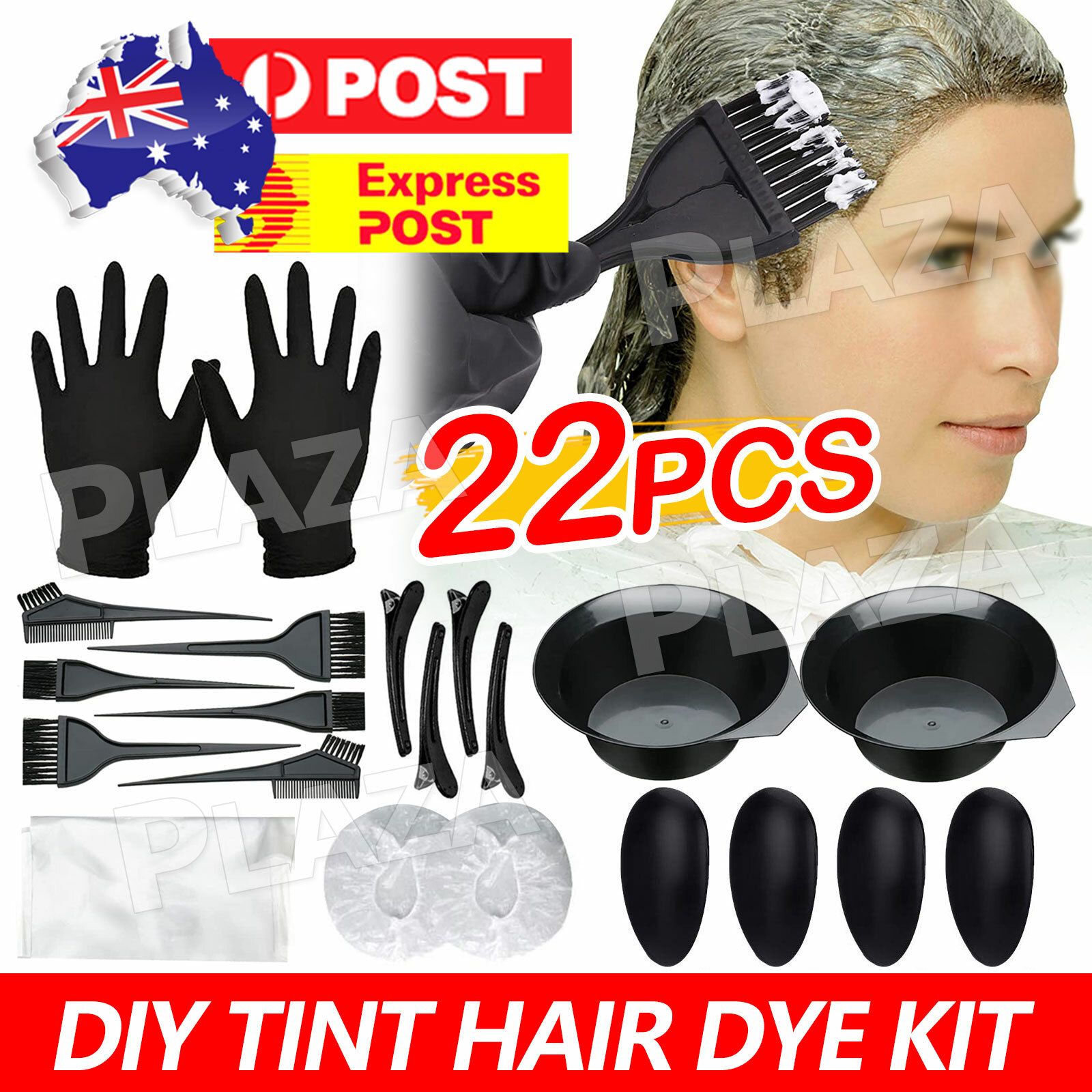 22PCS DIY Hair Dye Brush Bowl Comb Gloves Cape Cover Black Salon Tool Reusable