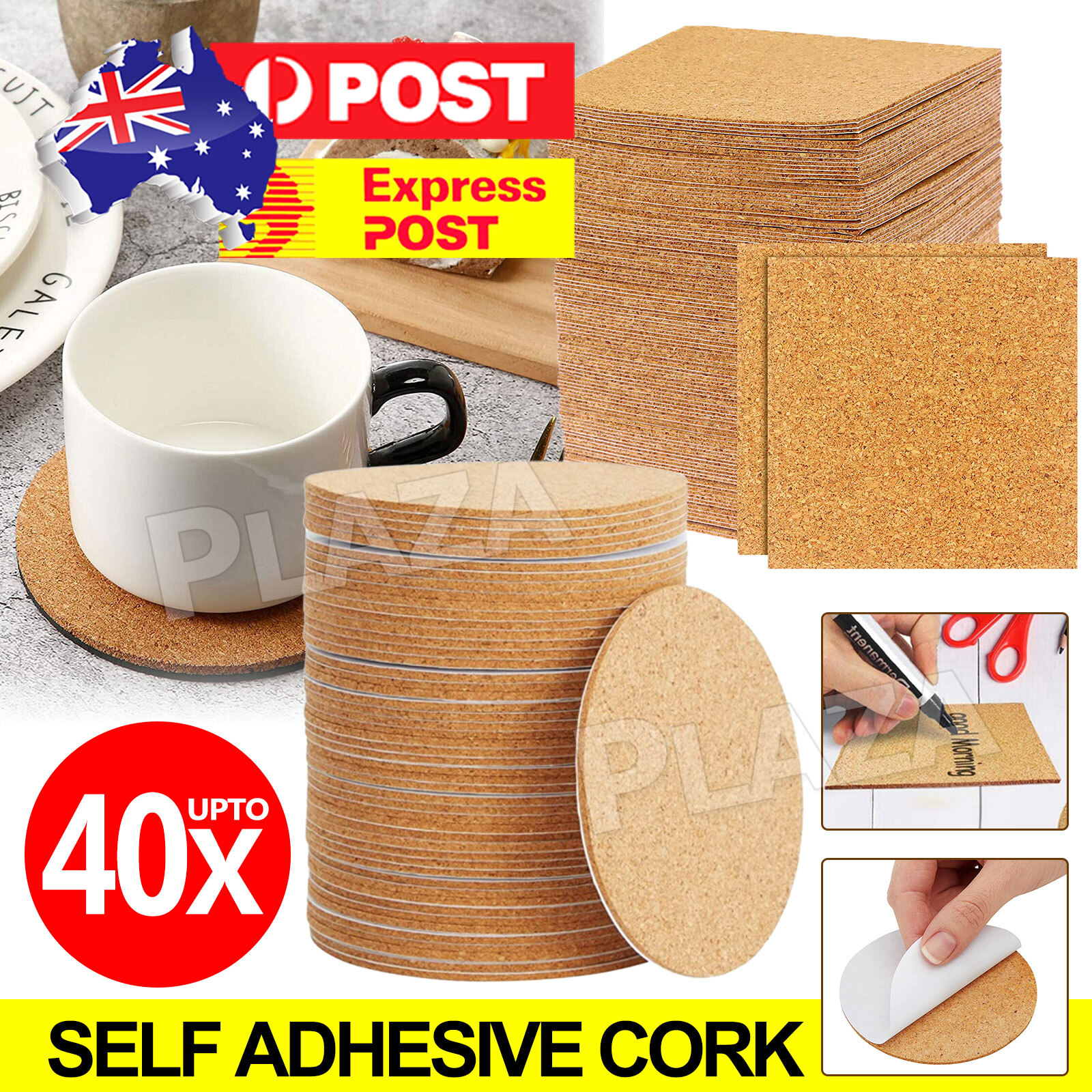40pcs Cork Coasters Cup Mat Wood Heat Insulation Non-slip 10 cm Self-adhesive